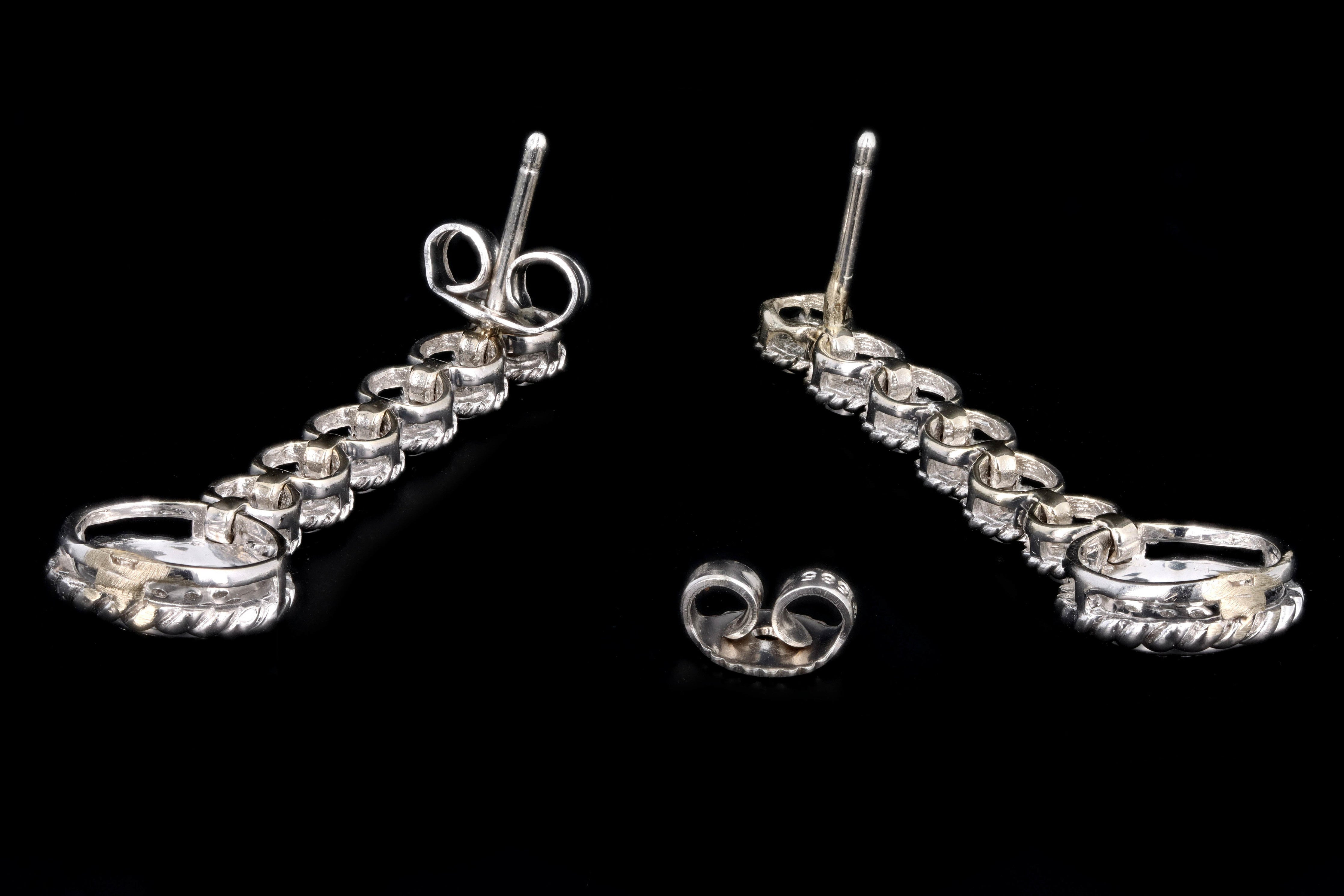 Modern 14K White Gold .30 Carat Total Weight Round Brilliant Diamond Drop Earrings - Queen May