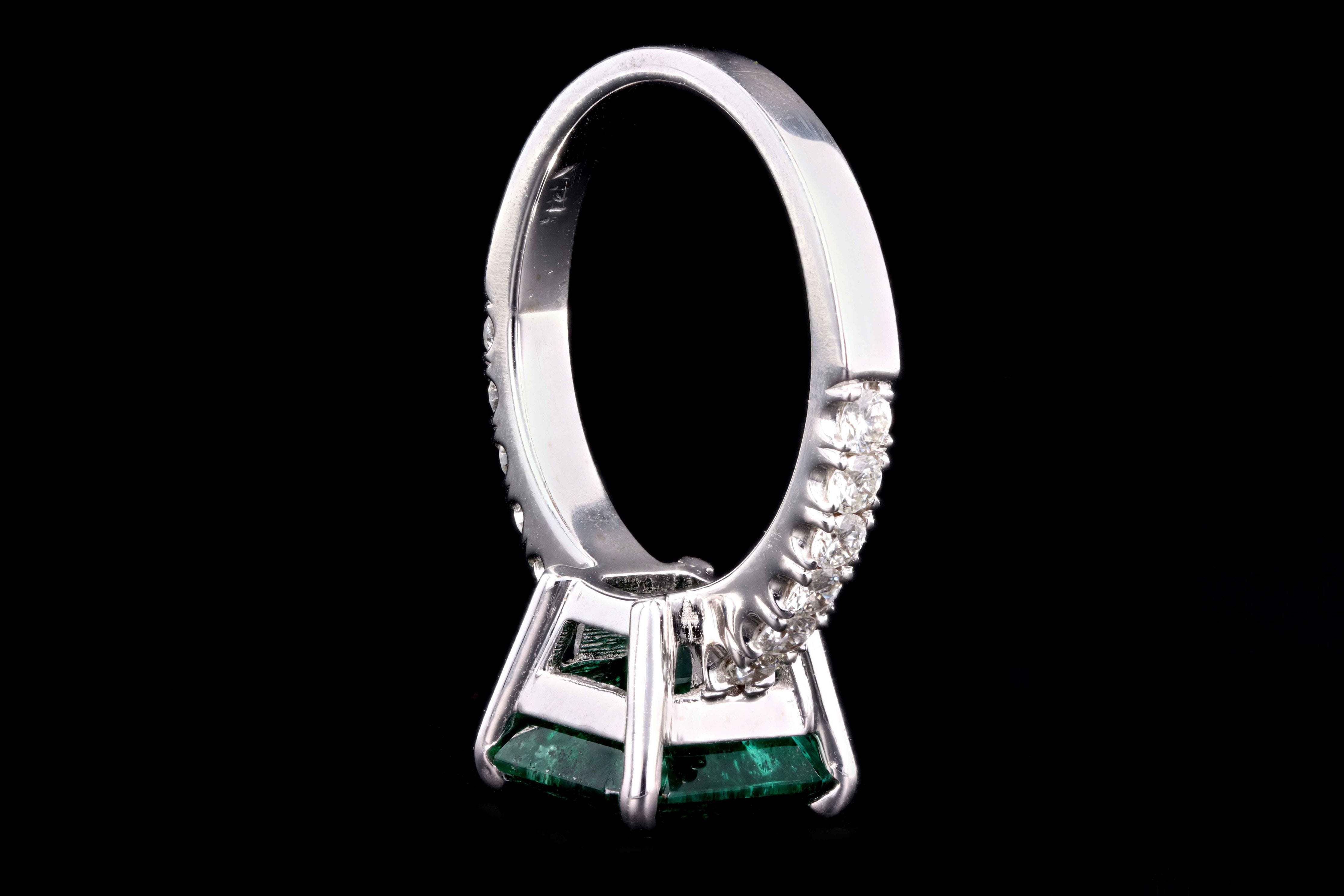 Modern 14K White Gold 2.83 Carat Natural Emerald & Diamond Ring AGL Certified - Queen May