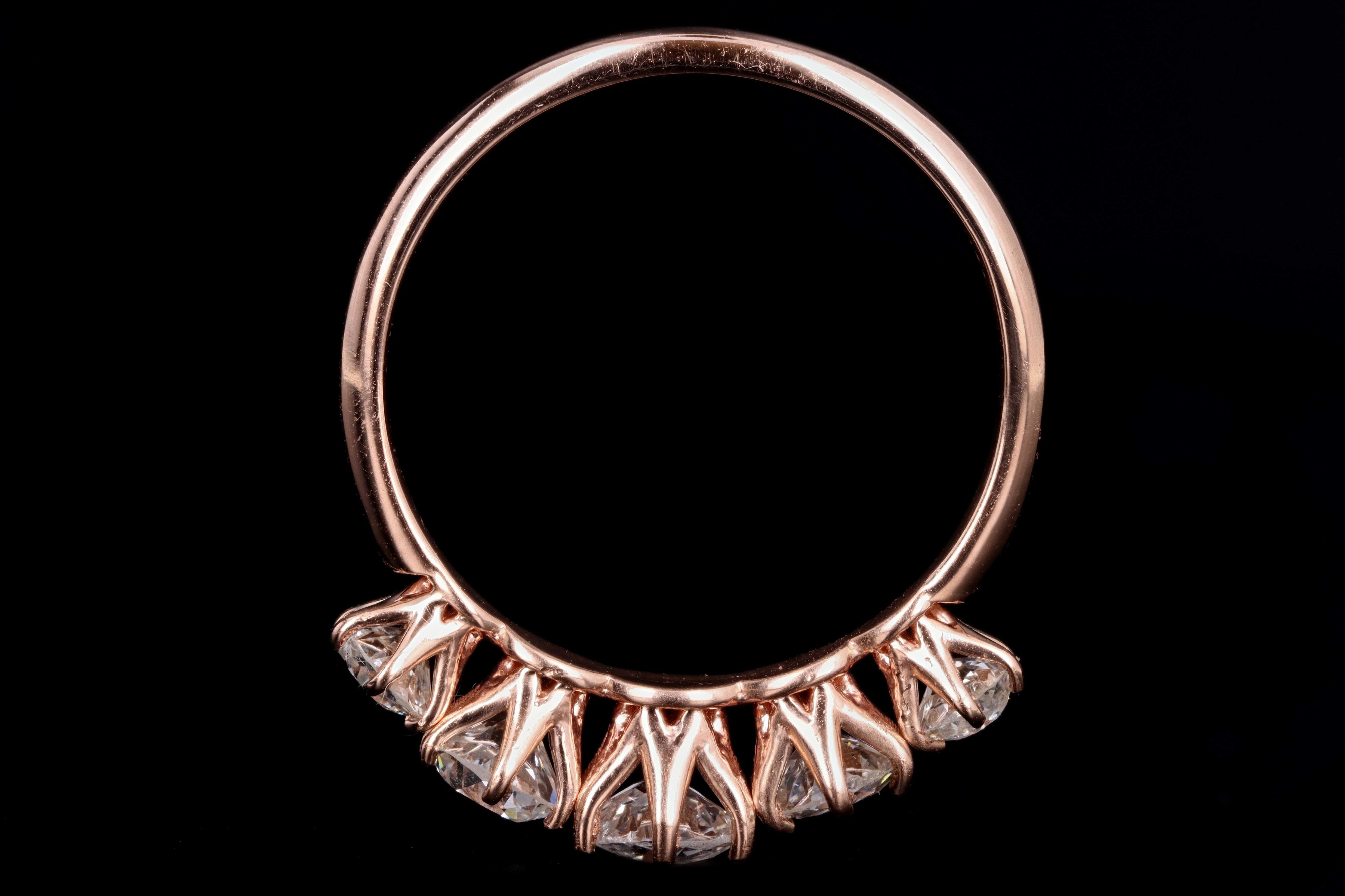 New 14K Rose Gold 1.29 Carat Old European Cut Diamond 5 Stone Band - Queen May