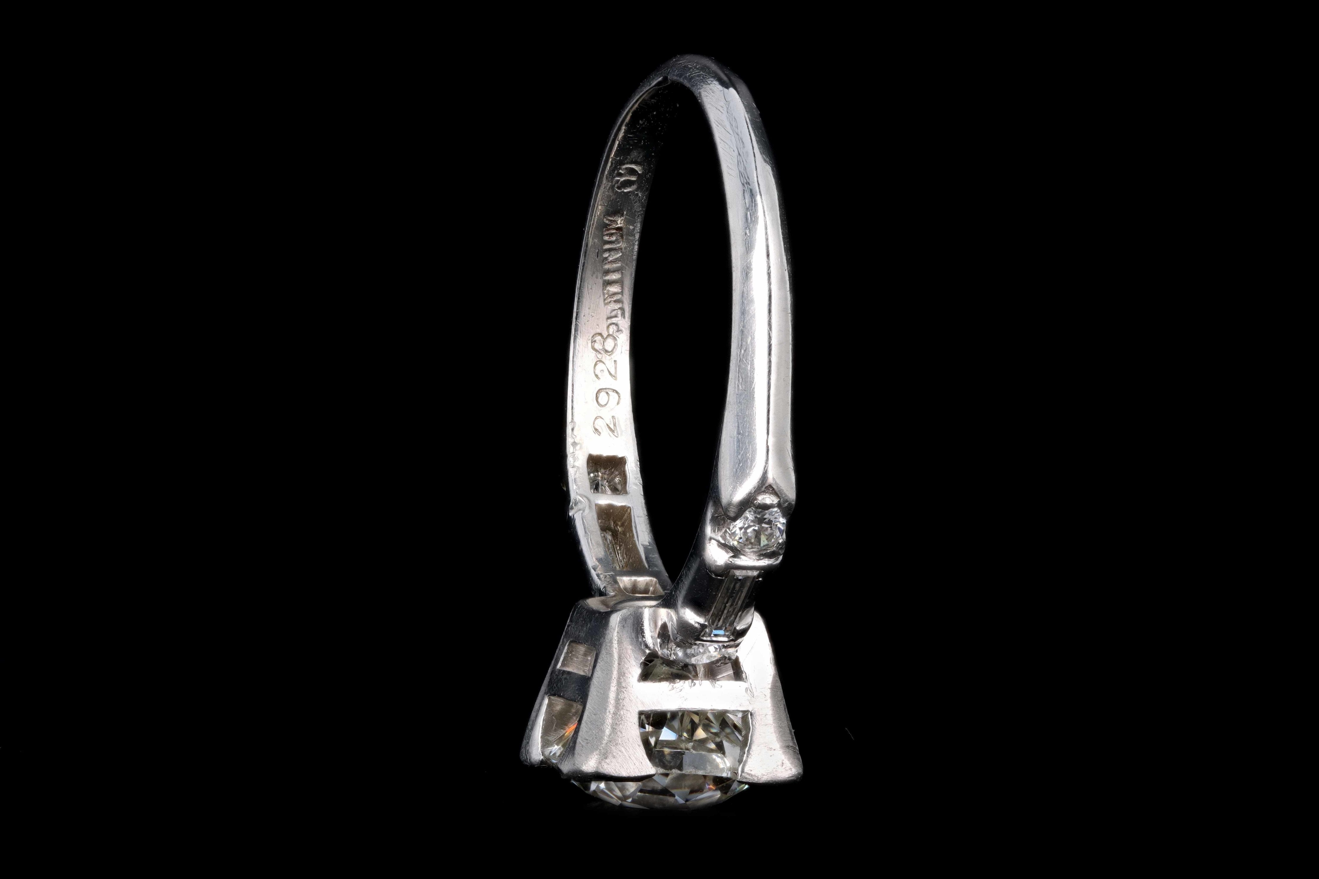 Art Deco Platinum 1.38 Carat Old European Cut Diamond Engagement Ring GIA Certified - Queen May