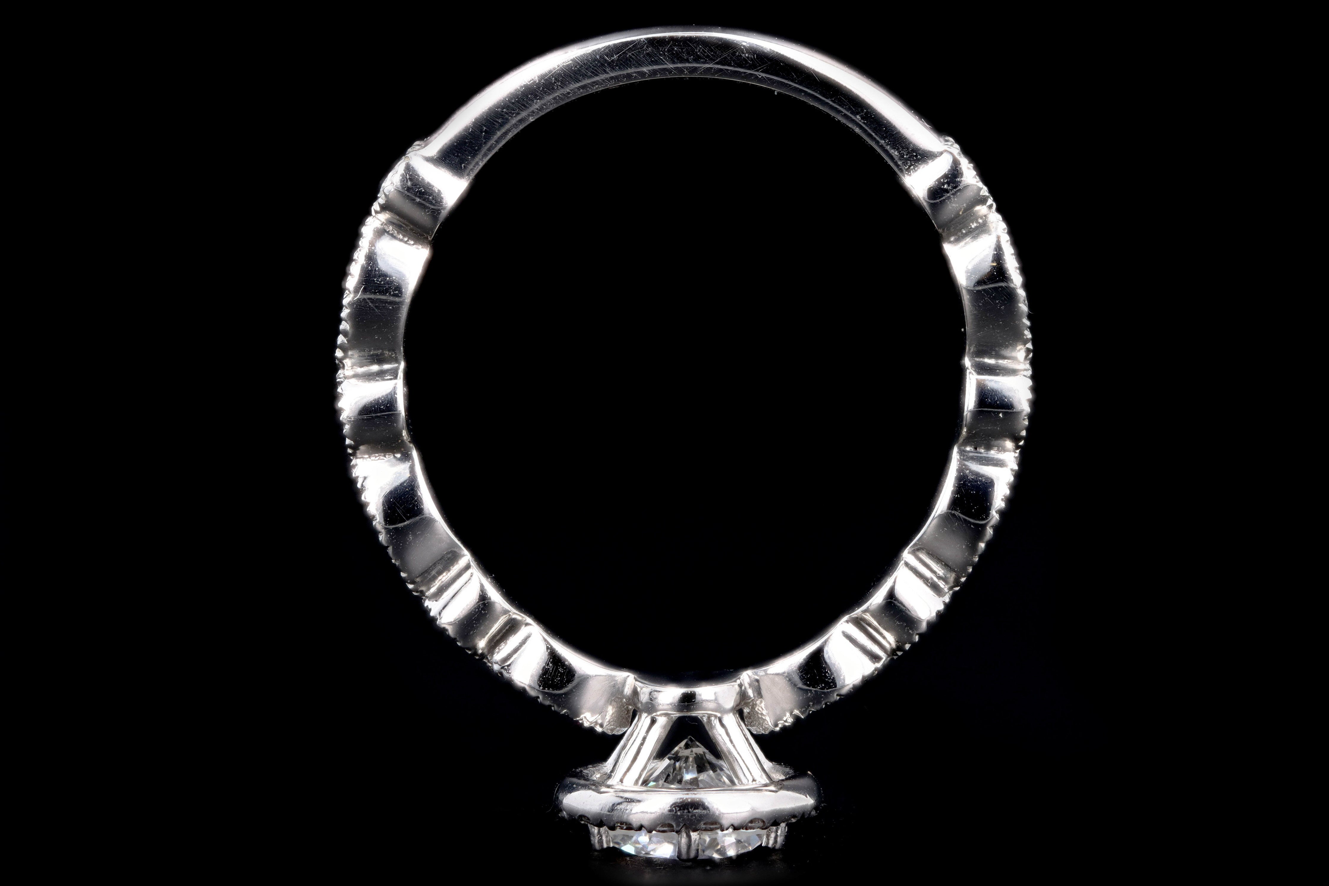 New Platinum .67 Carat Round Brilliant Diamond Halo Engagement Ring - Queen May