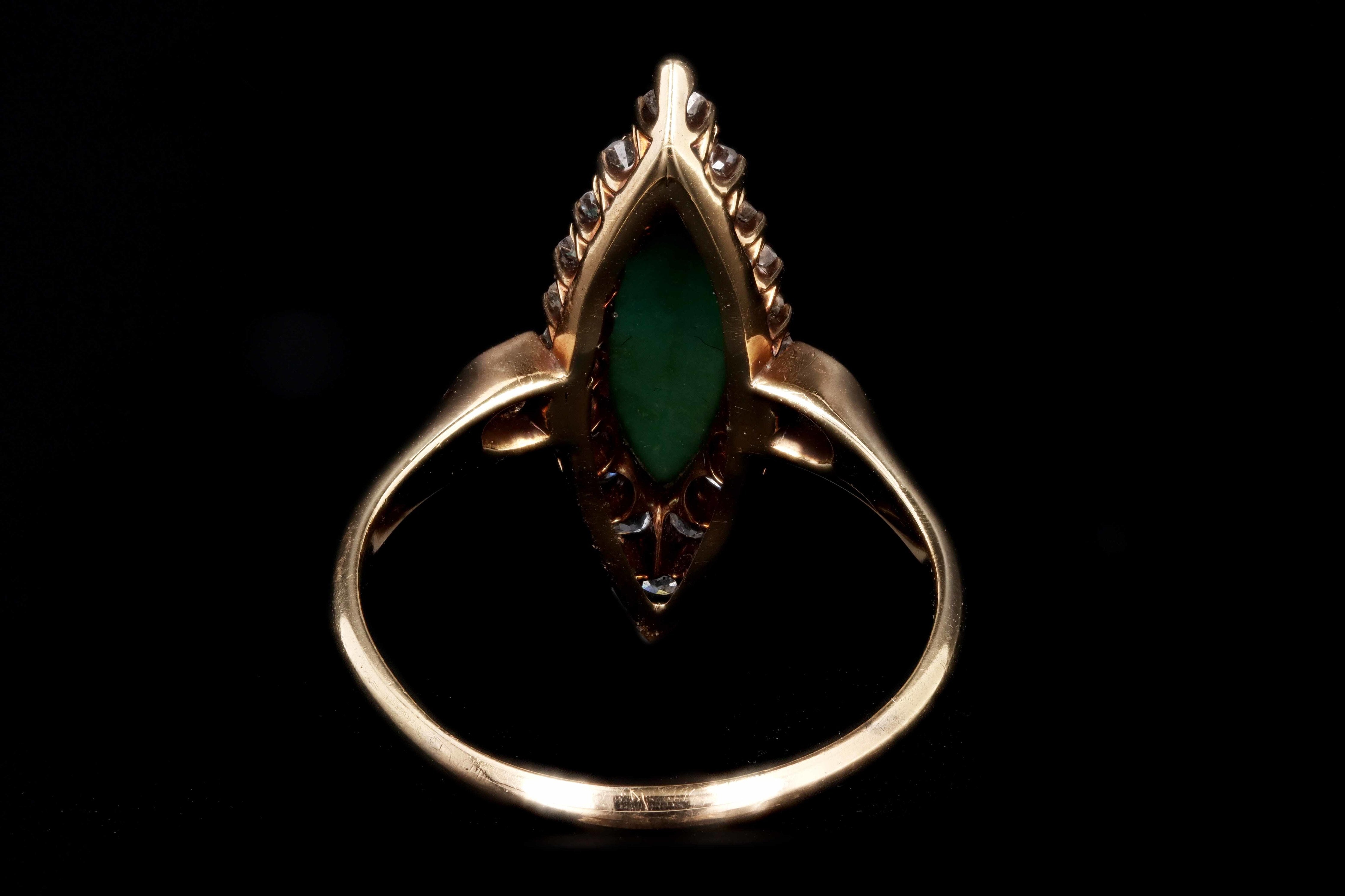 Victorian 14K Rose Gold Turquoise and Diamond Navette Ring - Queen May