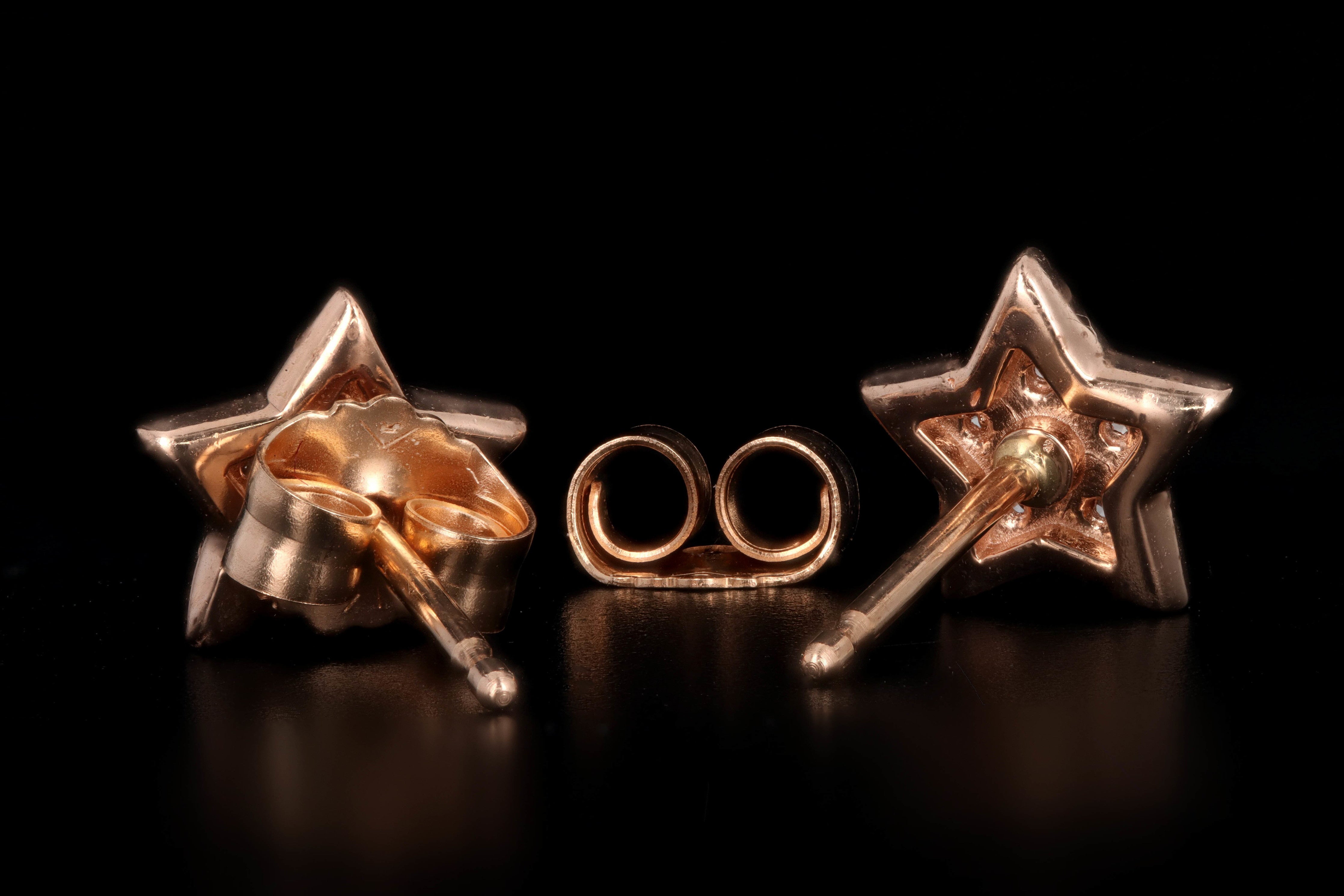 New 14K Gold Diamond Star Stud Earrings - Queen May