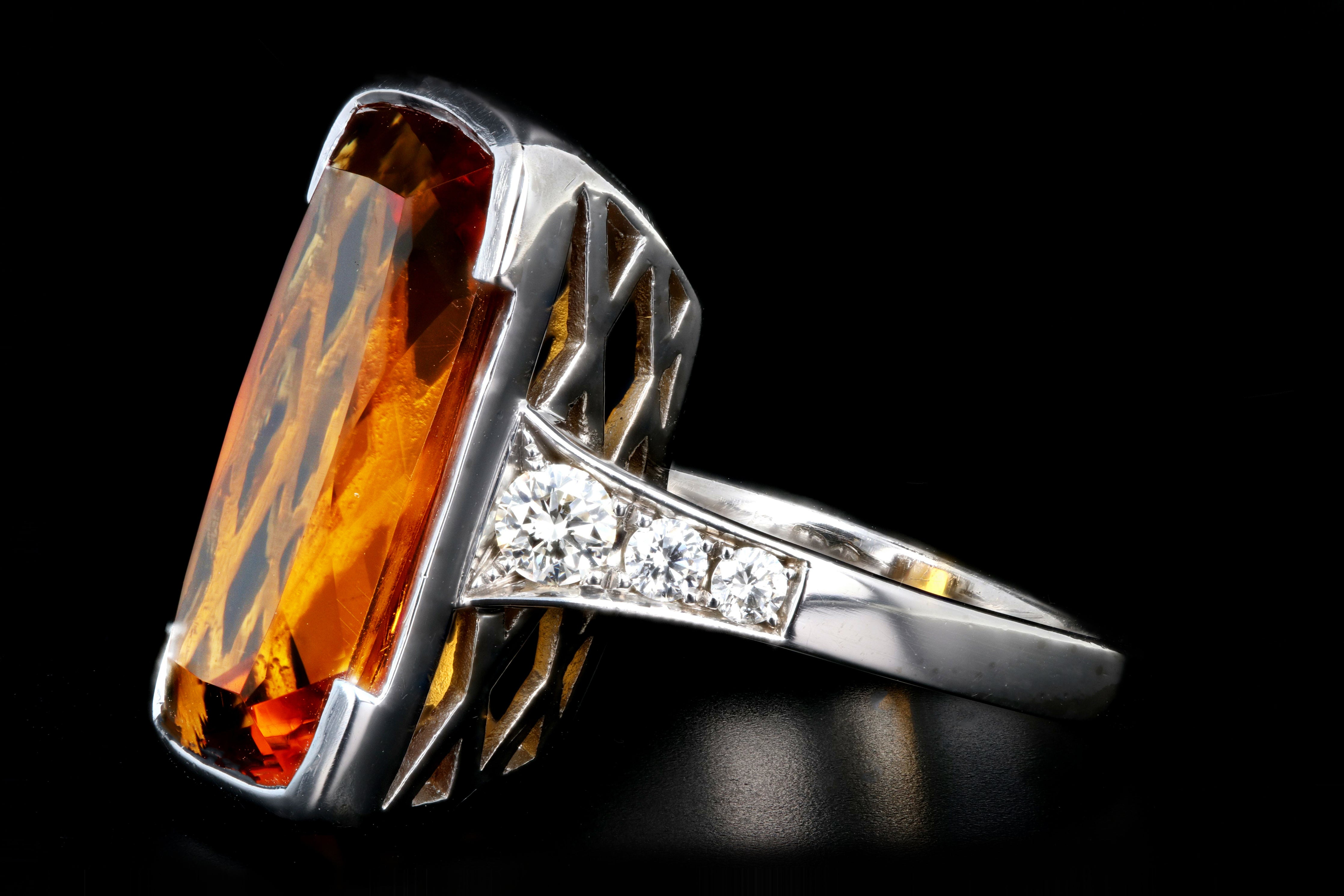 Modern 18K White Gold 11.2 Carat Citrine and Diamond Cocktail Ring - Queen May