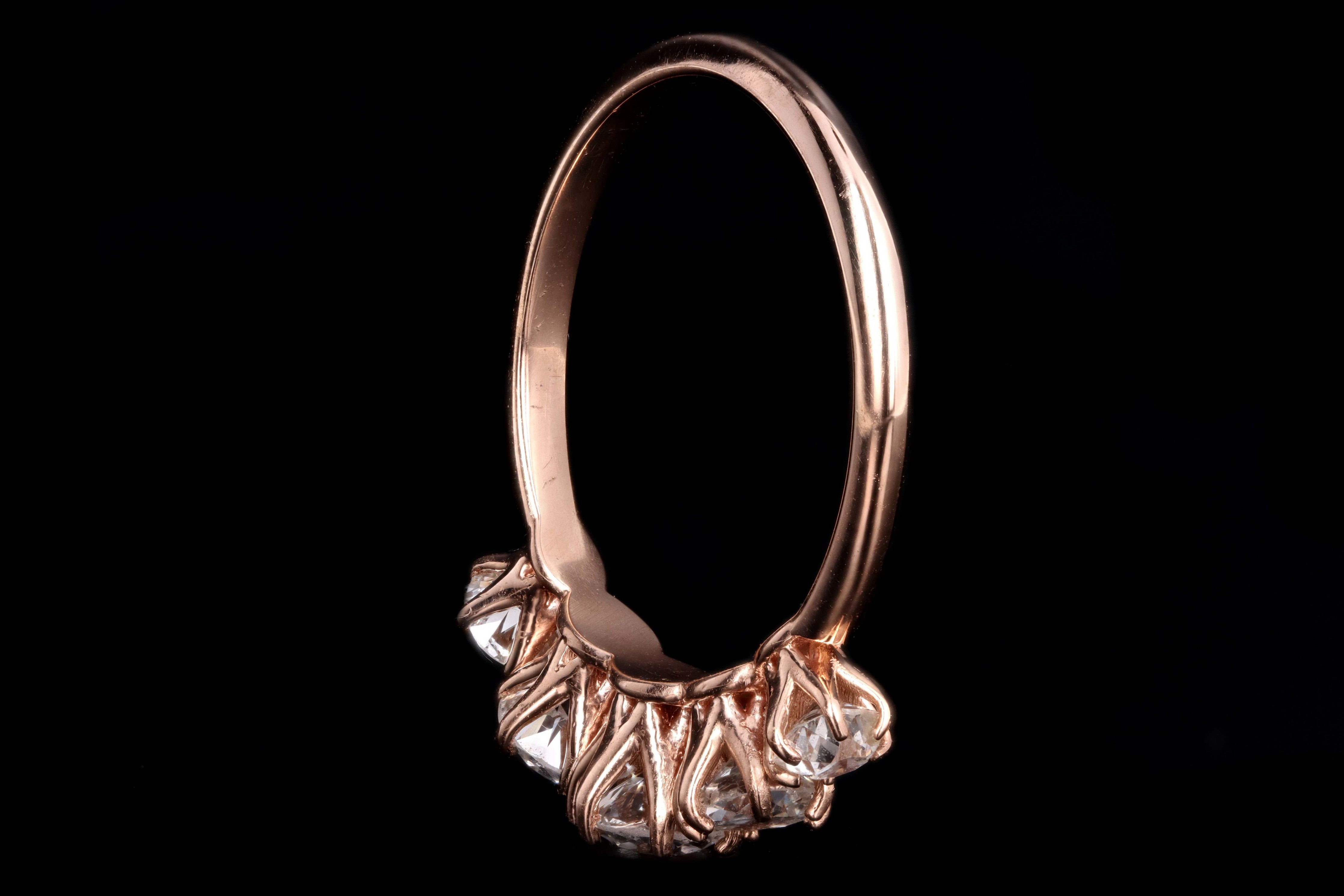 New 14K Rose Gold 1.29 Carat Old European Cut Diamond 5 Stone Band - Queen May