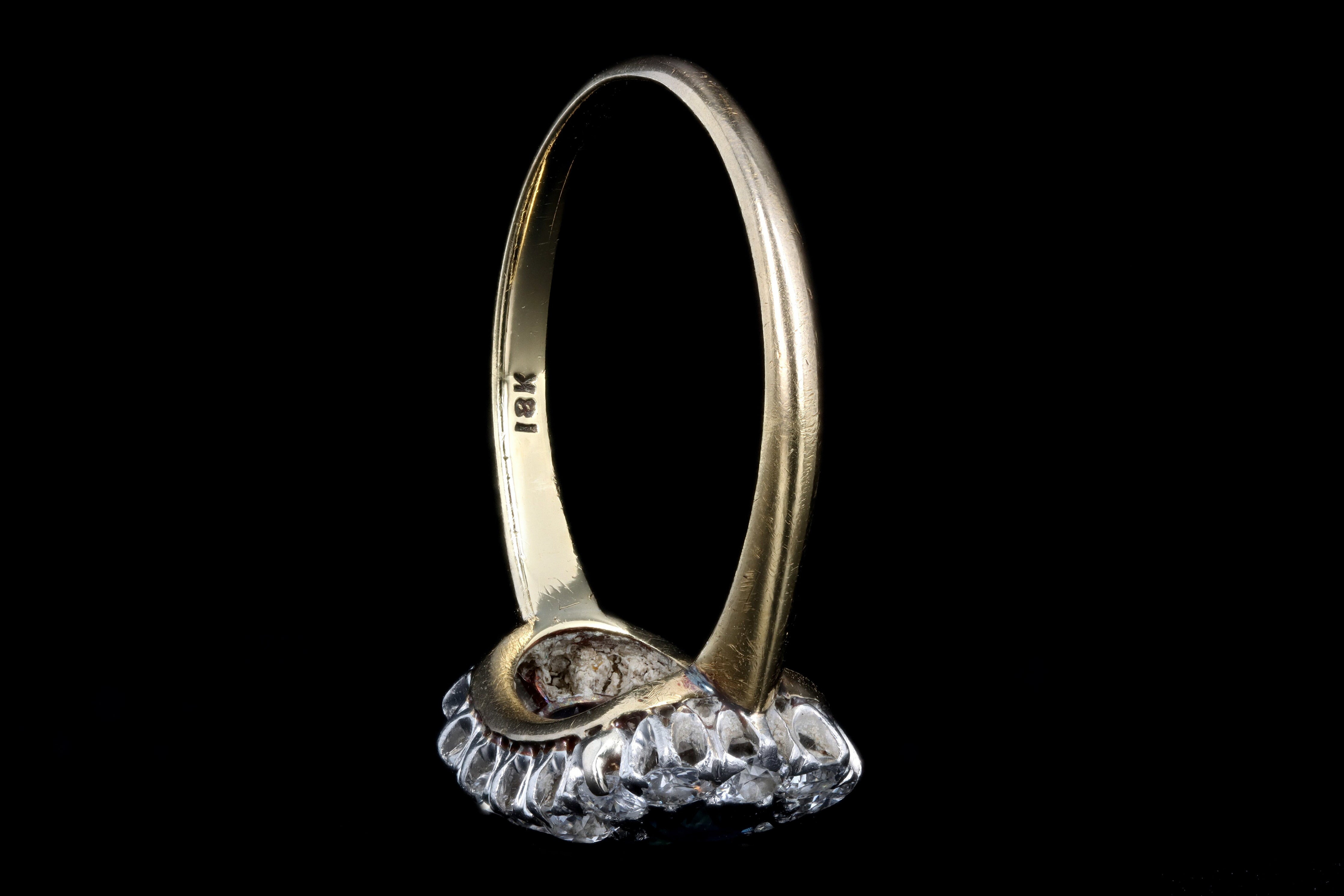 Victorian Platinum & 18K Yellow Gold Natural Sapphire & Diamond Three Stone Cluster Ring - Queen May