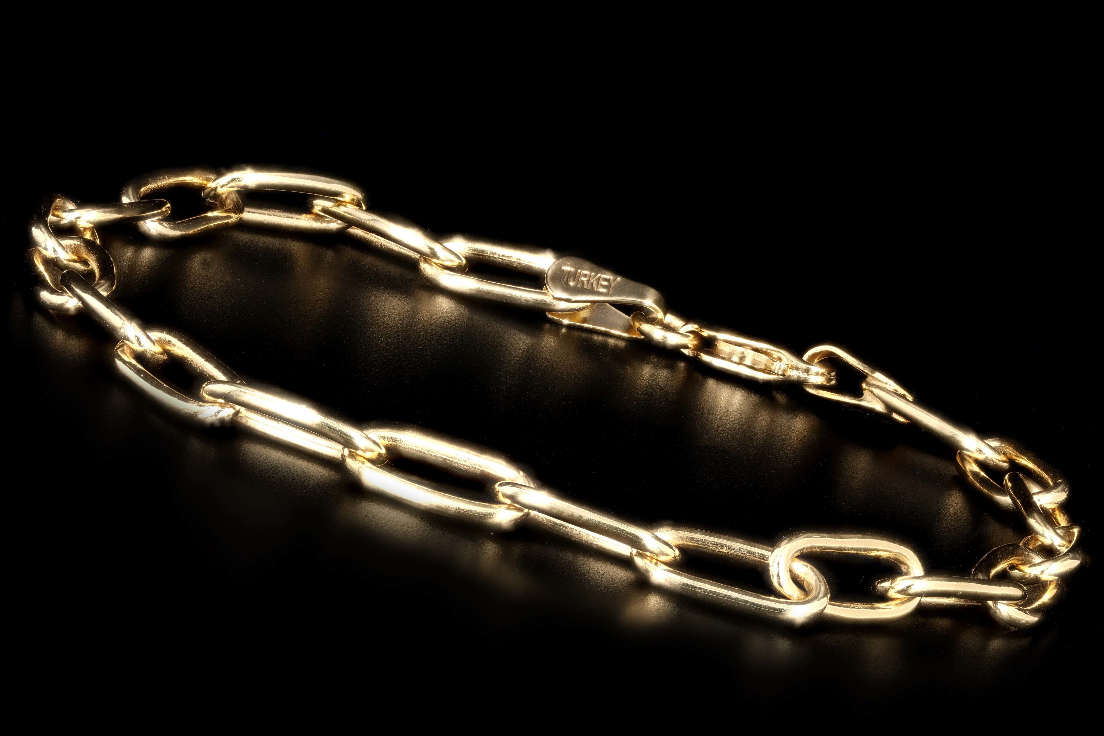 New Solid 14K Yellow Gold Paperclip Chain Bracelet - Queen May