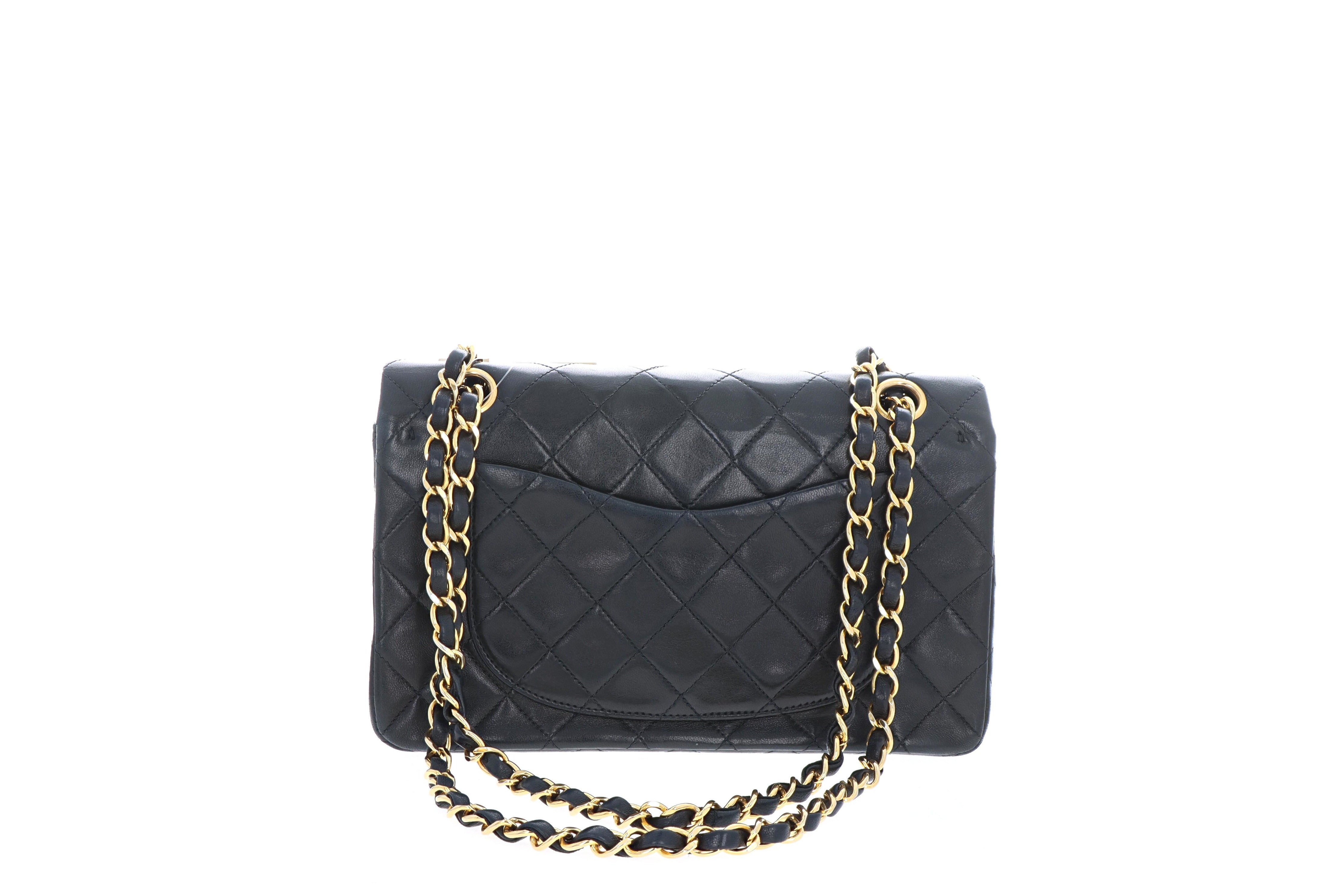 Chanel Vintage Lambskin Small Classic Double Flap Bag Black - Queen May