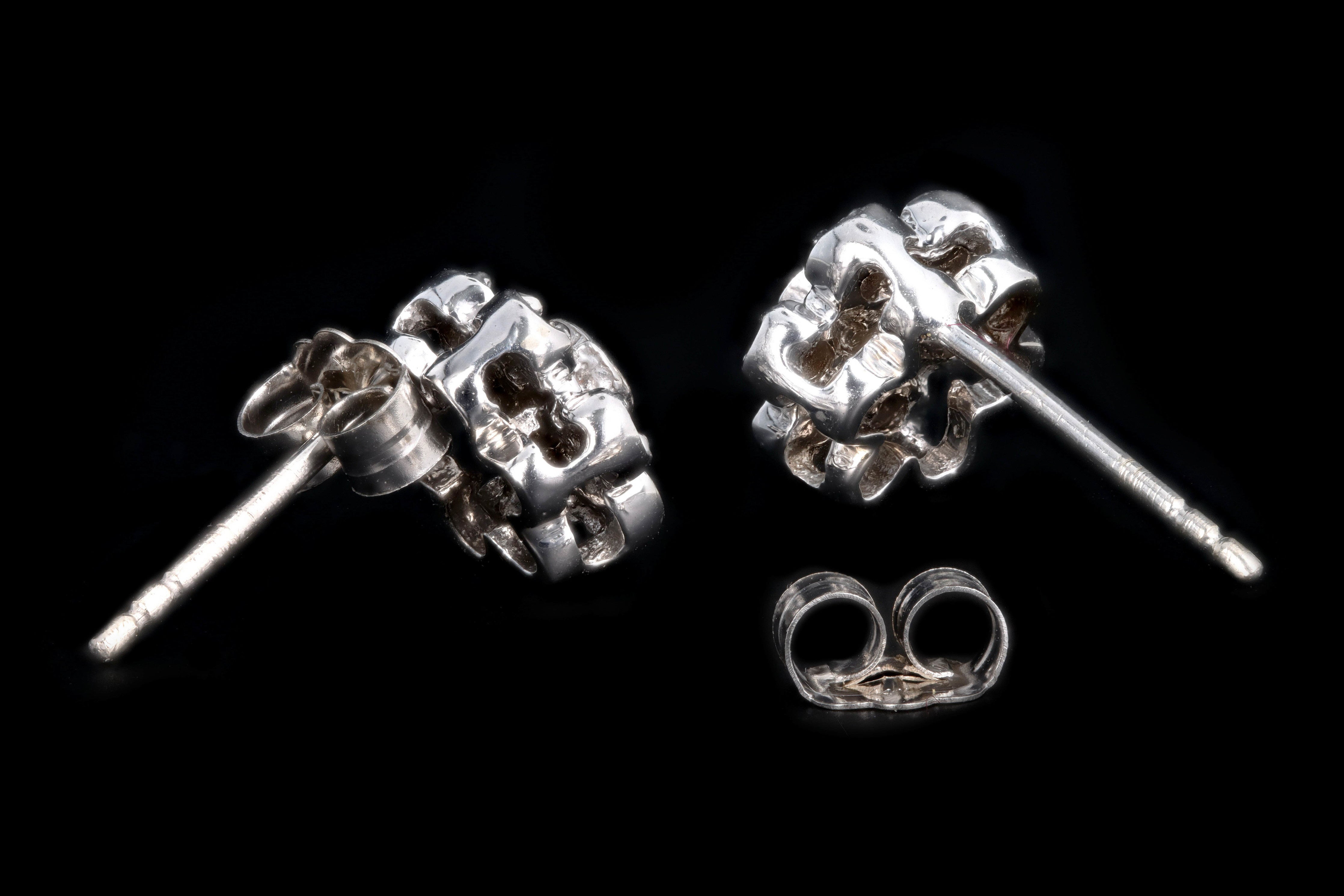 Modern 14K White Gold .20 Carat Round Brilliant Diamond Flower Stud Earrings - Queen May