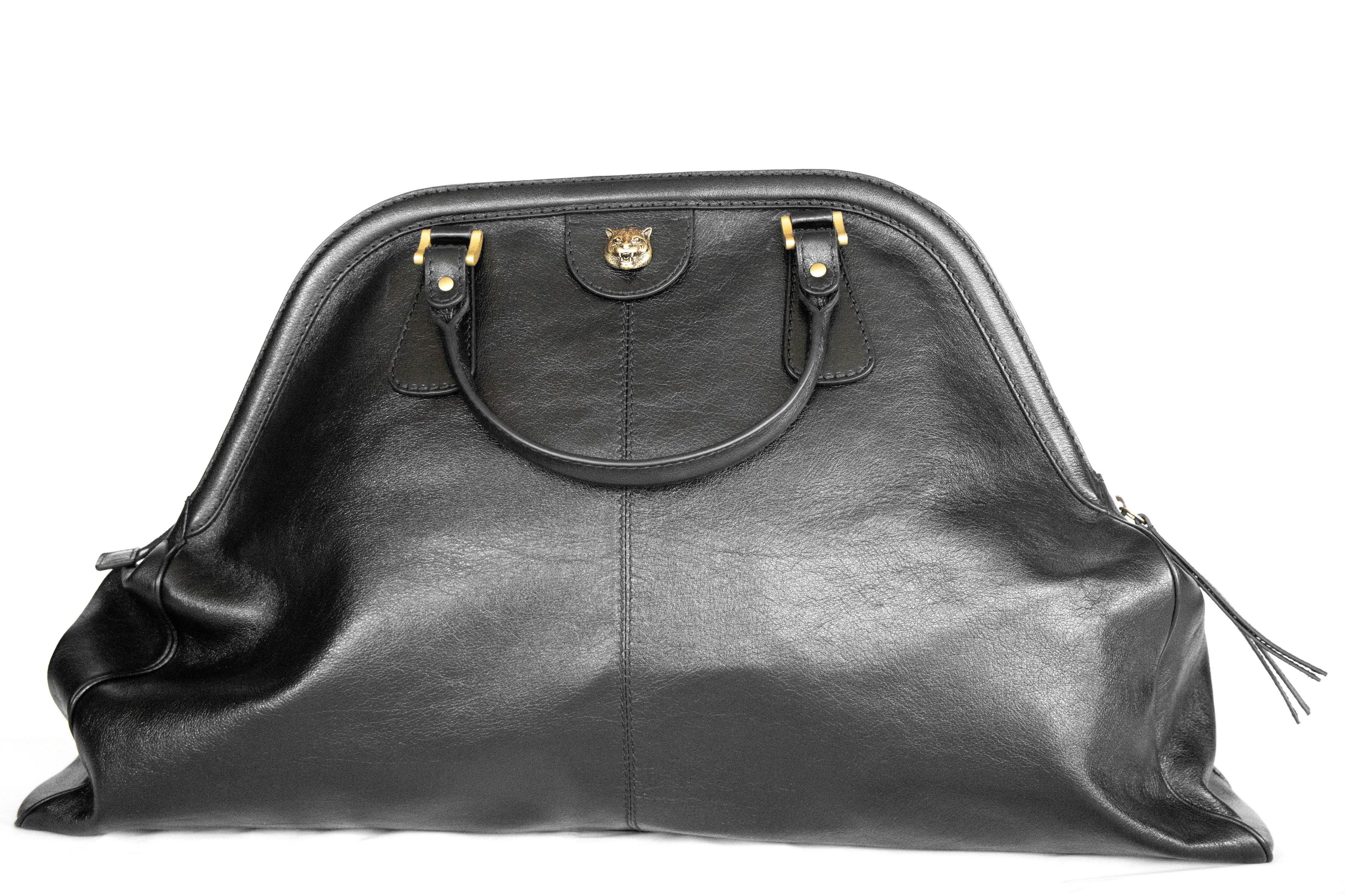 Gucci Calfskin Large Re(Belle) Top Handle Bag Black W/ Strap - Queen May