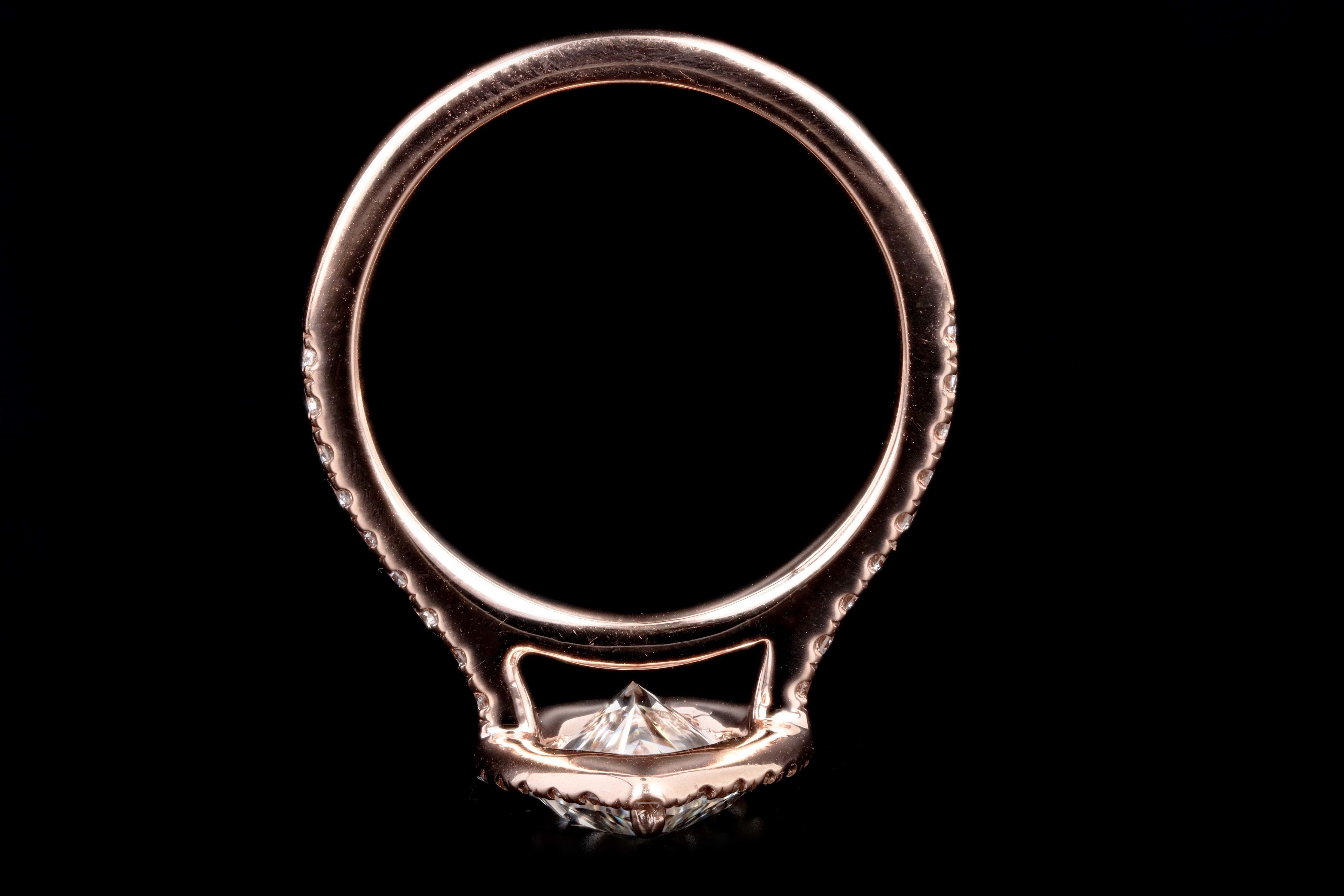 14K Rose Gold 2.10 Pear Brilliant Cut Diamond Halo Engagement Ring GIA Certified - Queen May