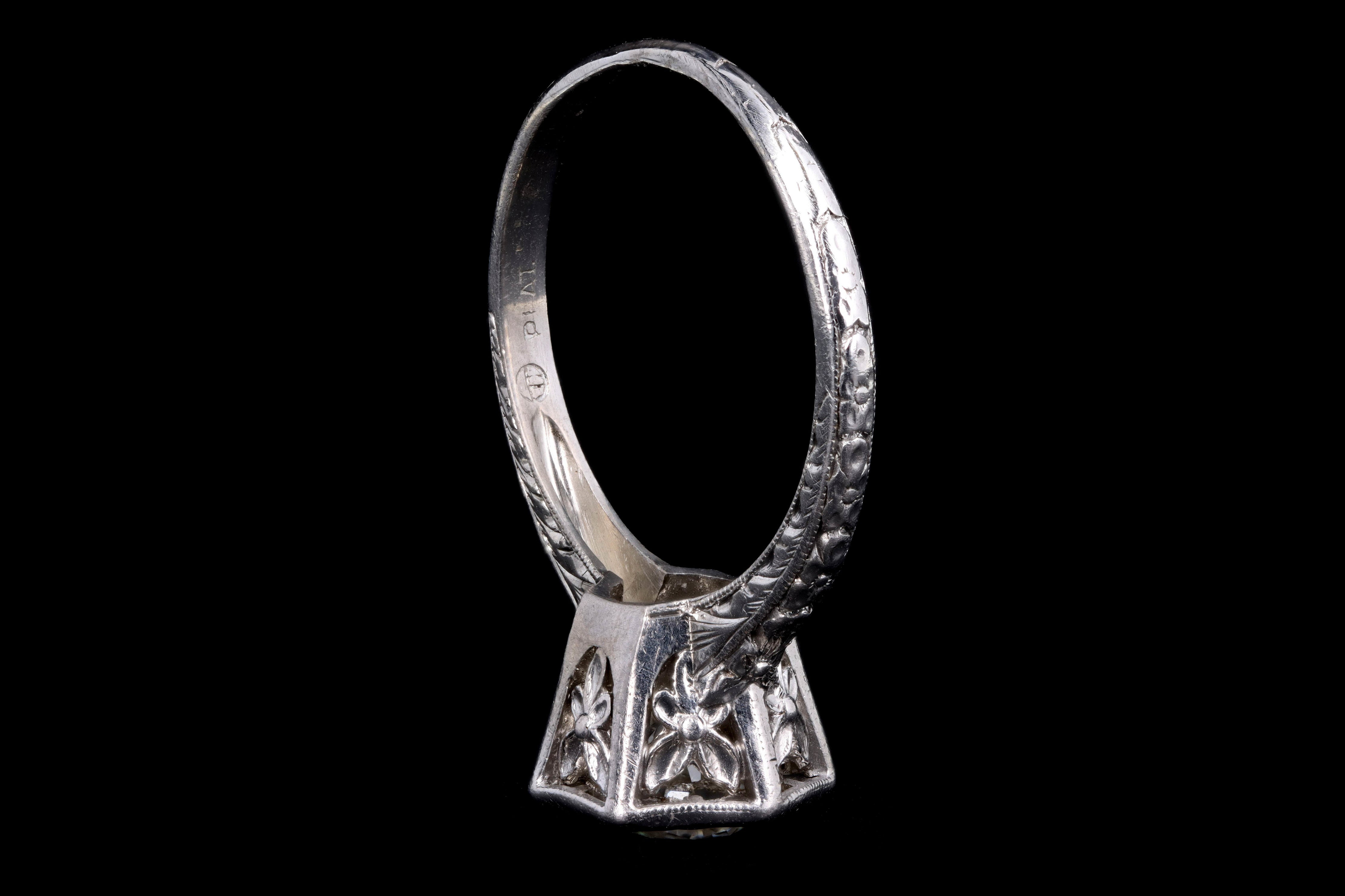 Art Deco Platinum 1.0 Carat Old European Cut Diamond Orange Blossom Engagement Ring - Queen May
