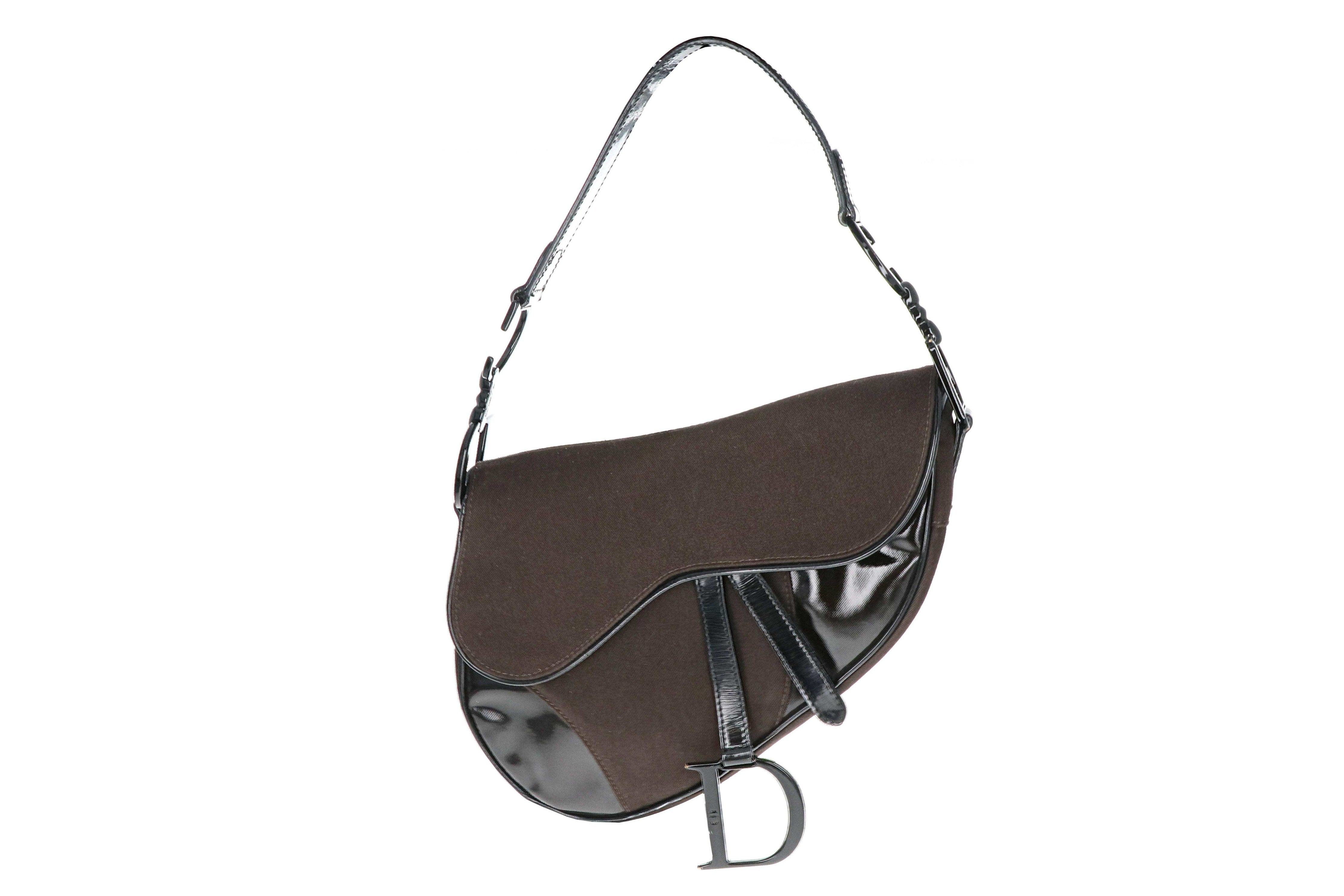 Christian Dior Patent-Trimmed Saddle Bag - Queen May