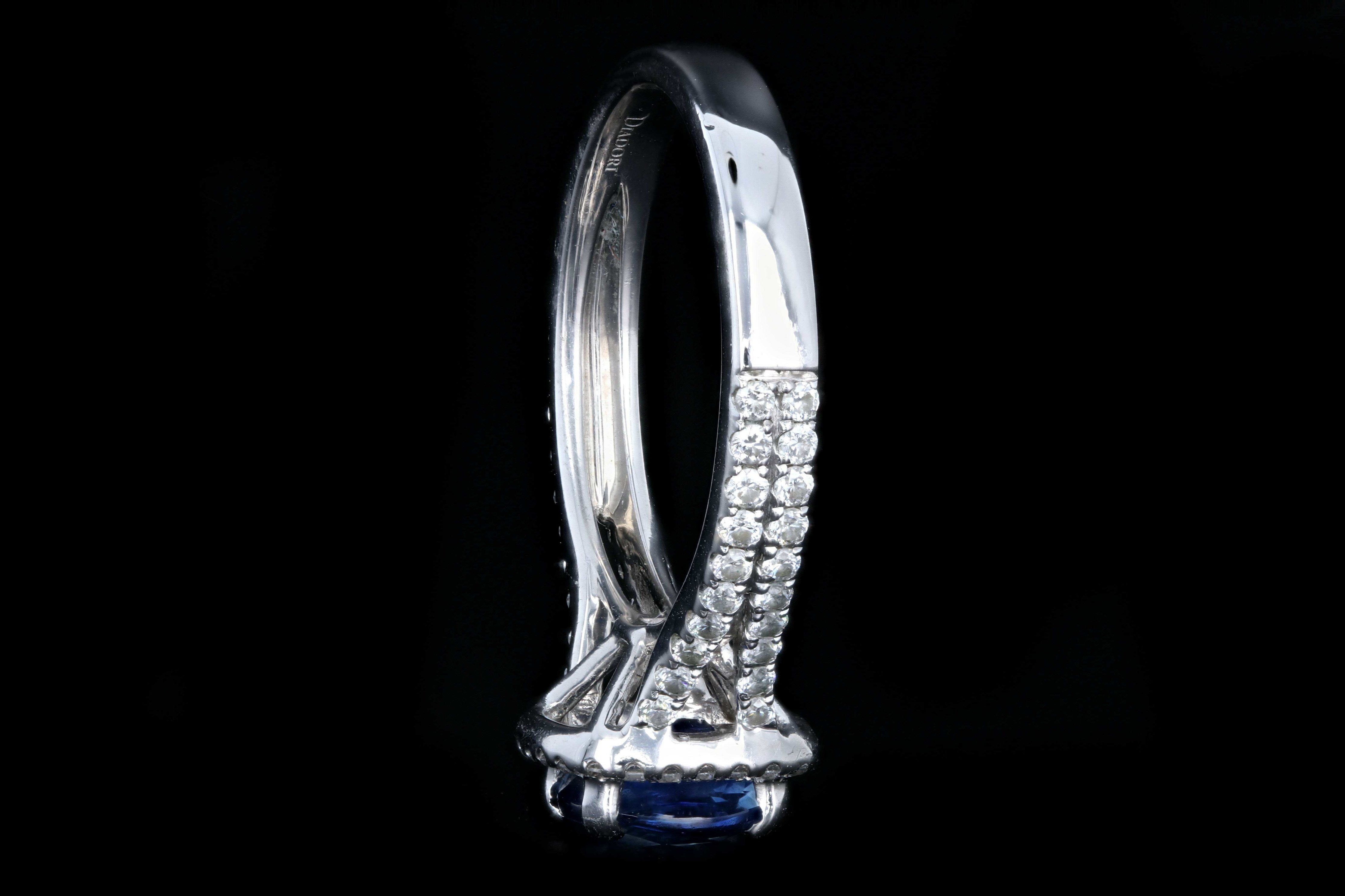 Modern 18K White Gold 1.25 Natural Sapphire and Diamond Halo Ring - Queen May