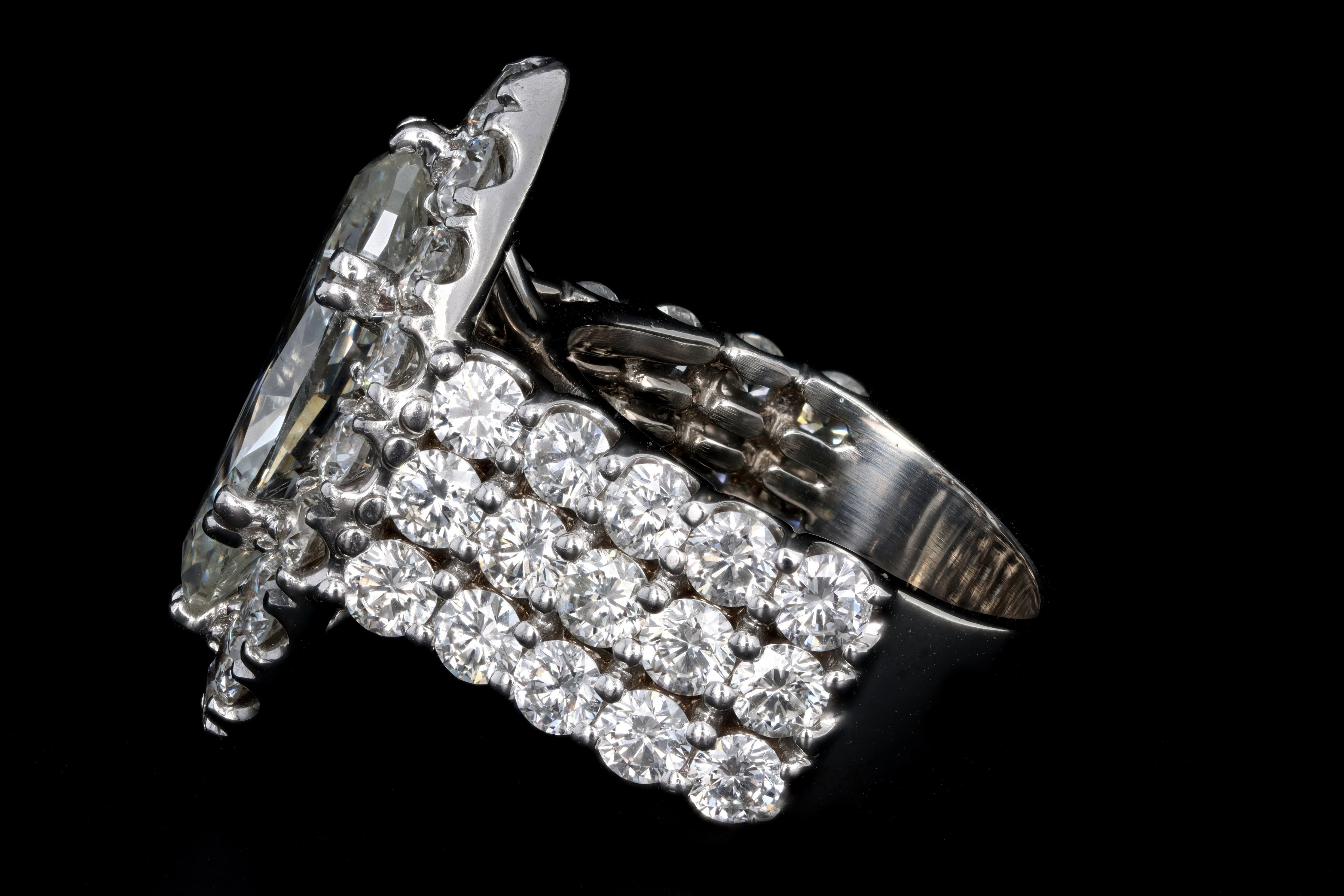 Modern 14K White Gold 4.05 Carat Marquise Cut Diamond Halo Engagement Ring GIA Certified - Queen May