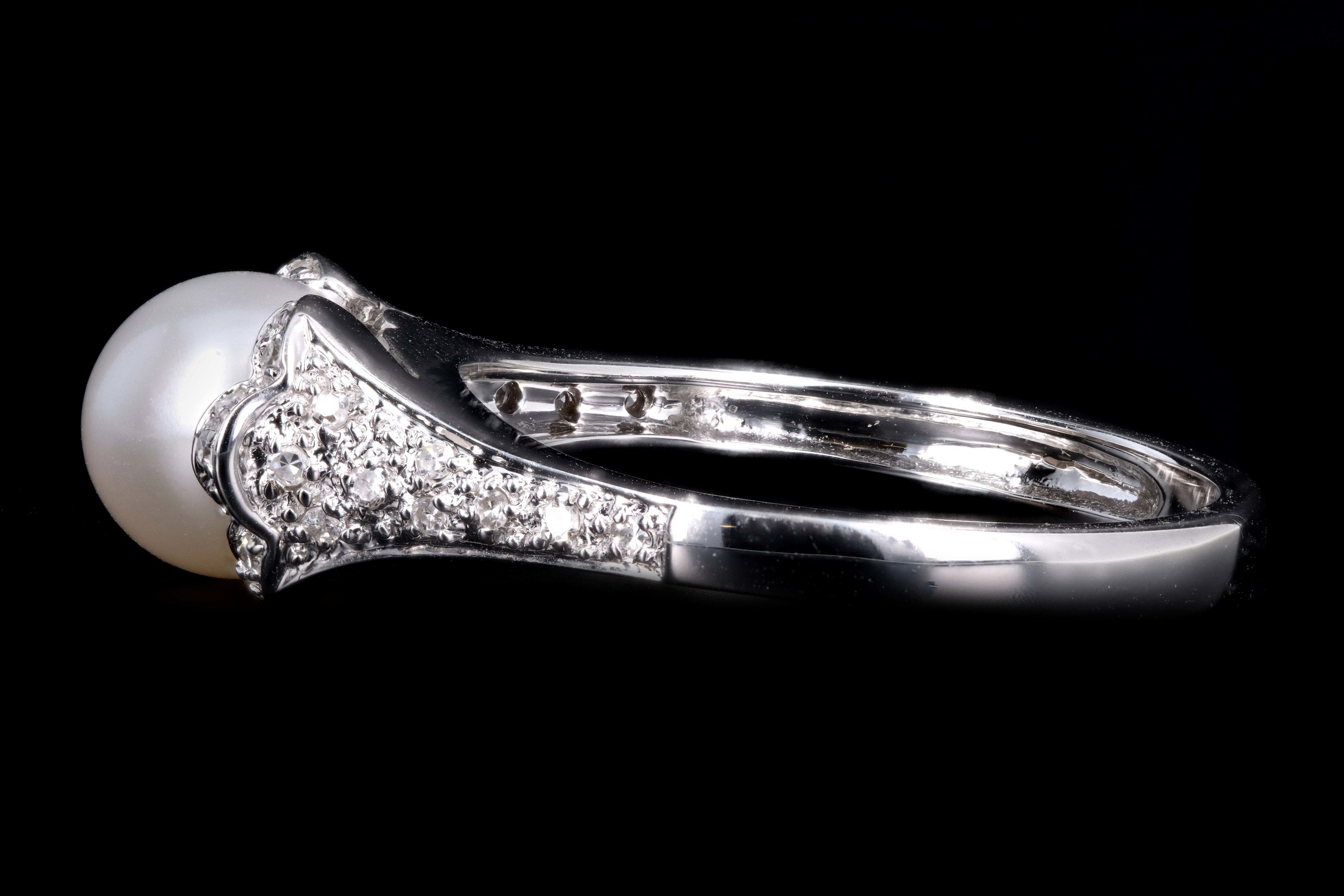 Modern 14K White Gold 7.70mm Cultured Pearl & Diamond Ring - Queen May