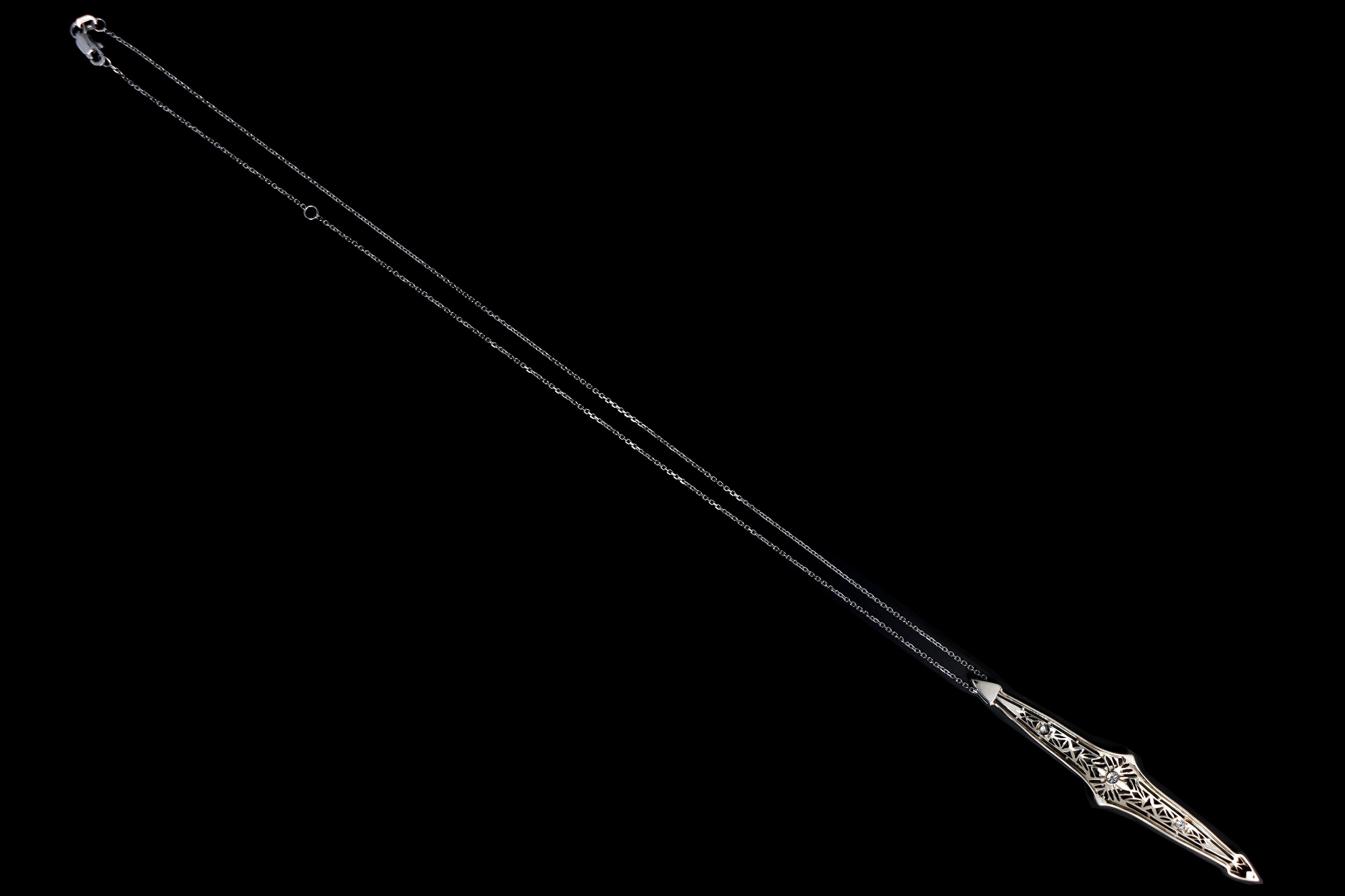 Art Deco 14K White Gold .20 Carat Old European Cut Diamond Bar Pin Conversion Pendant Necklace - Queen May