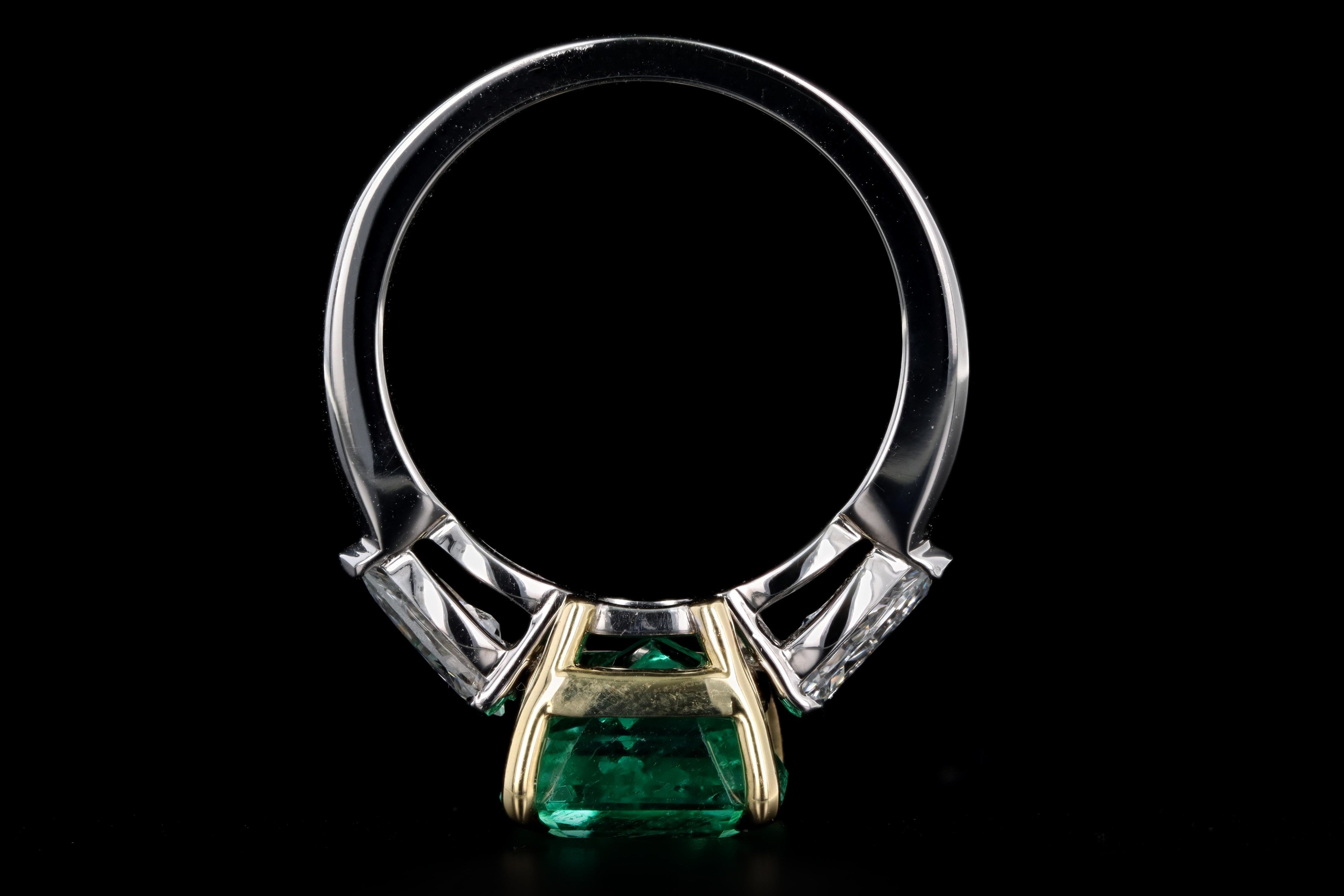 New Platinum and 18K 4.16 Carat Colombian Emerald And Diamond Ring AGL Certified - Queen May
