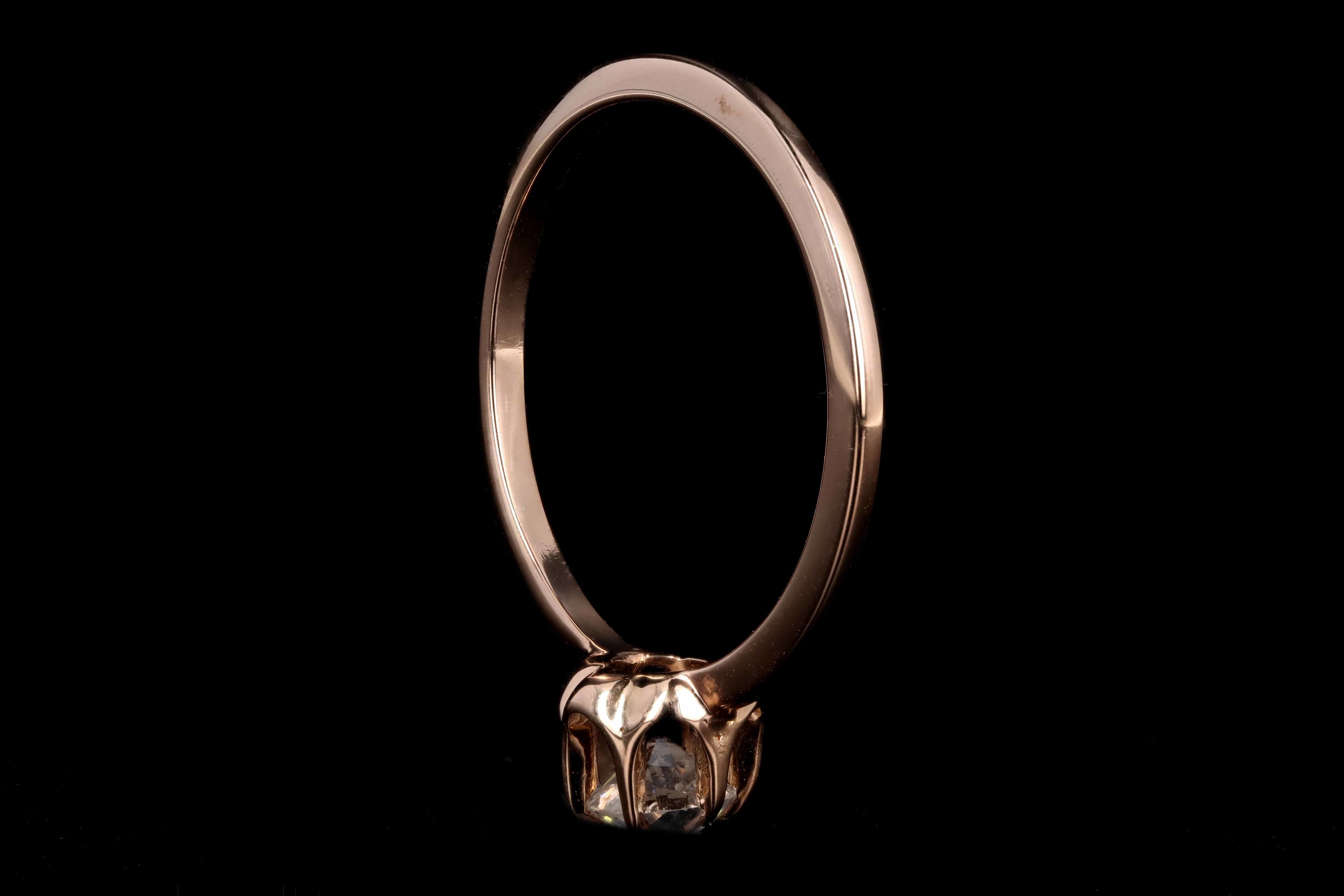Victorian 14K Rose Gold .40 Carat Old Mine Cut Blecher Mounted Diamond Ring - Queen May