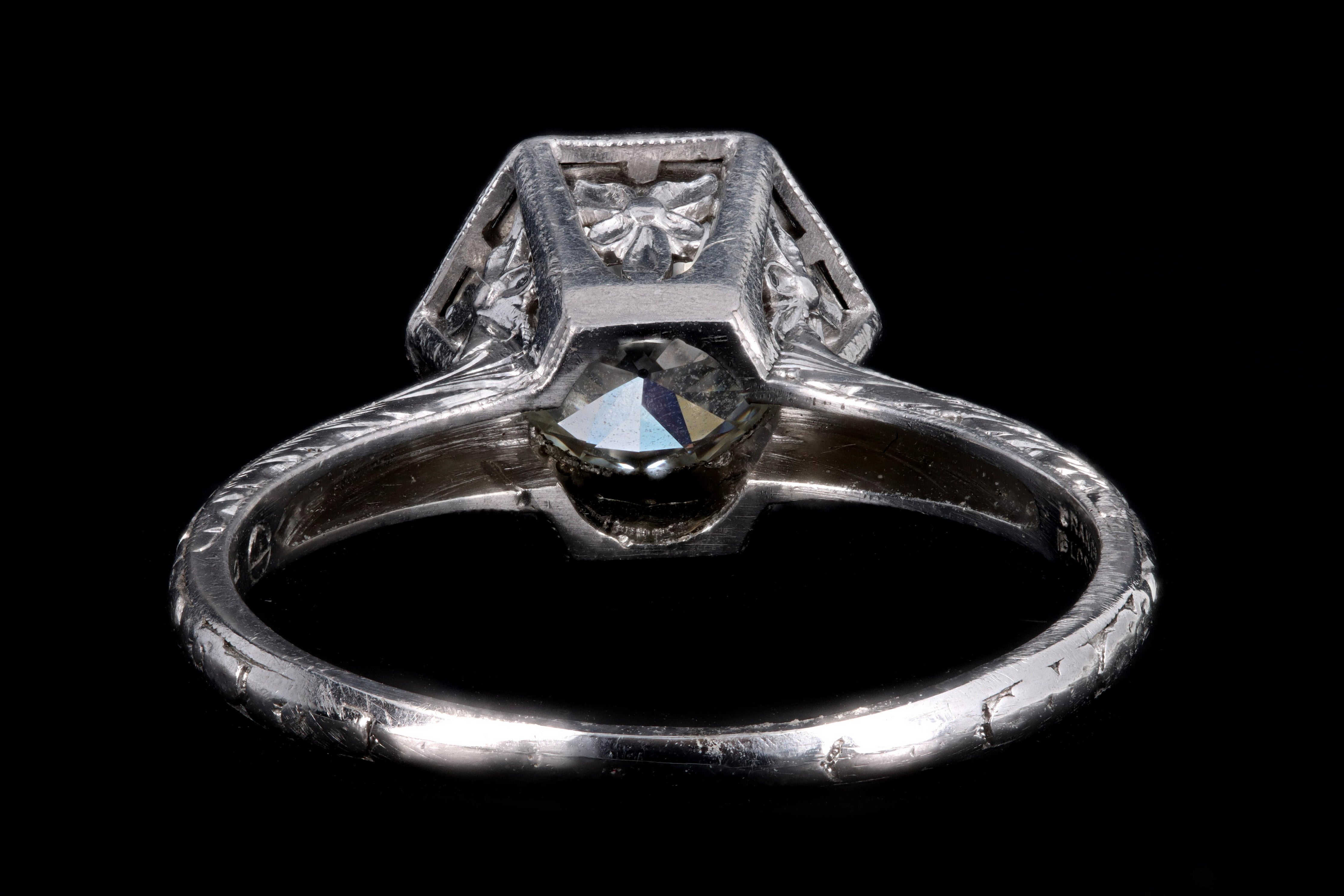 Art Deco Platinum 1.0 Carat Old European Cut Diamond Orange Blossom Engagement Ring - Queen May