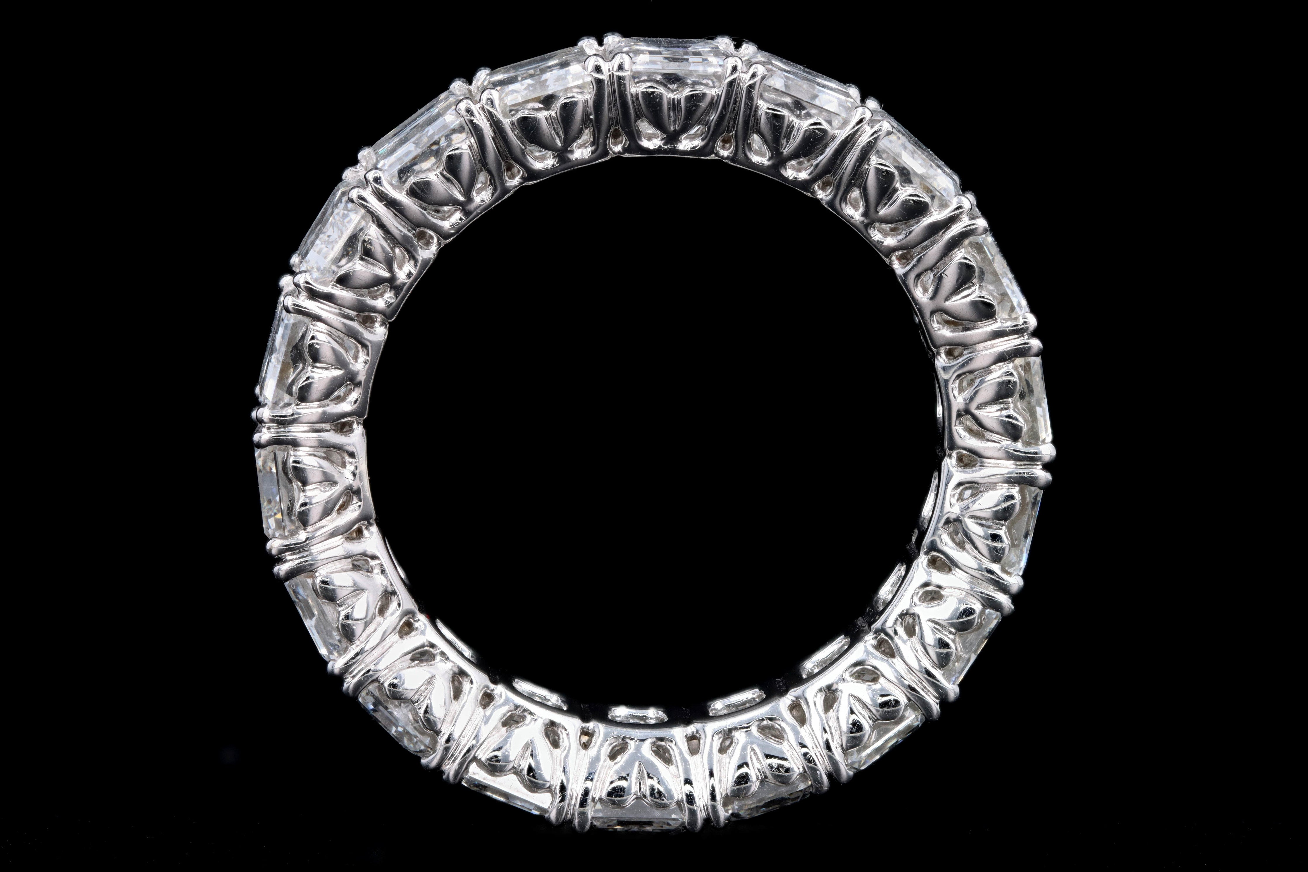 New 18K White Gold 7.72 Carat Emerald Cut Diamond Eternity Band - Queen May