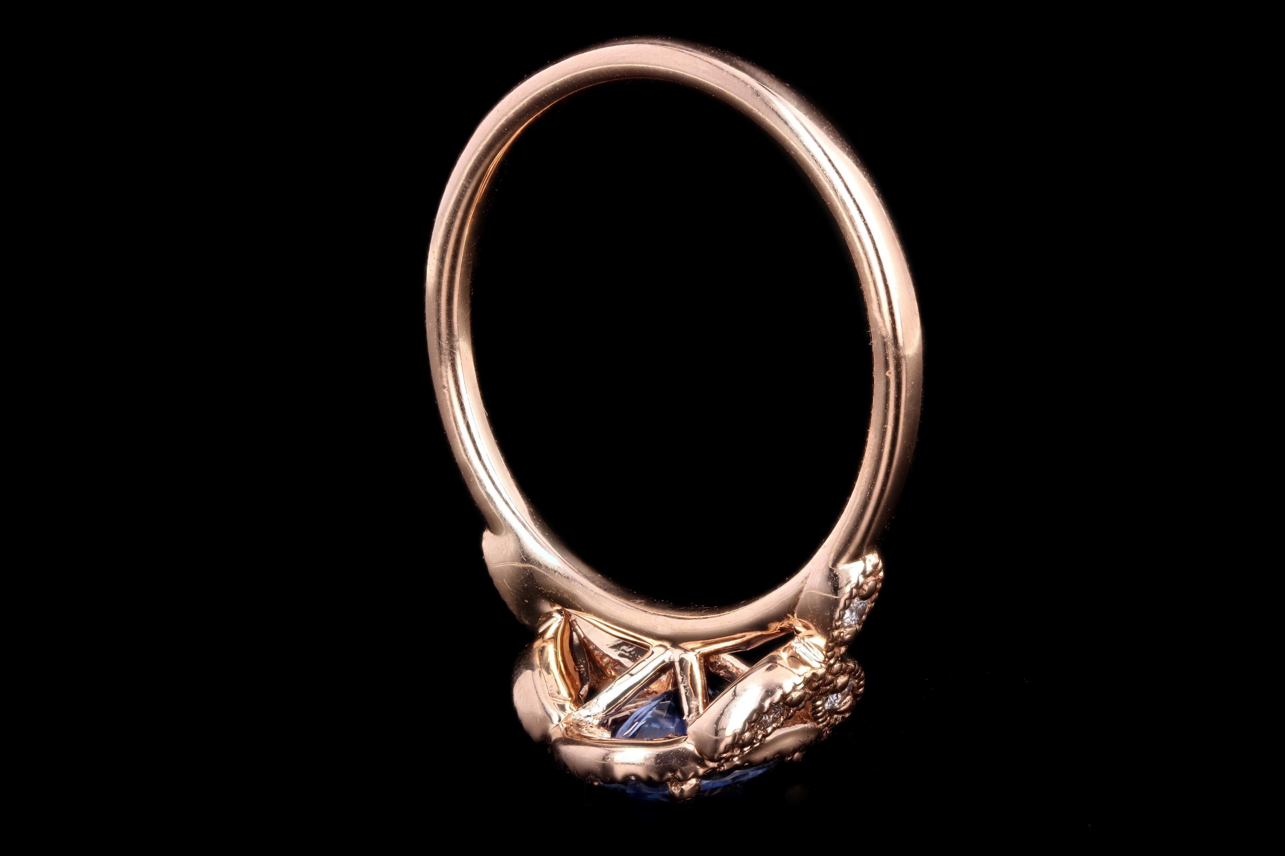 New 18K Rose Gold 1.21 Oval Cut Sri Lanka Sapphire & Diamond Ring GIA Certified - Queen May
