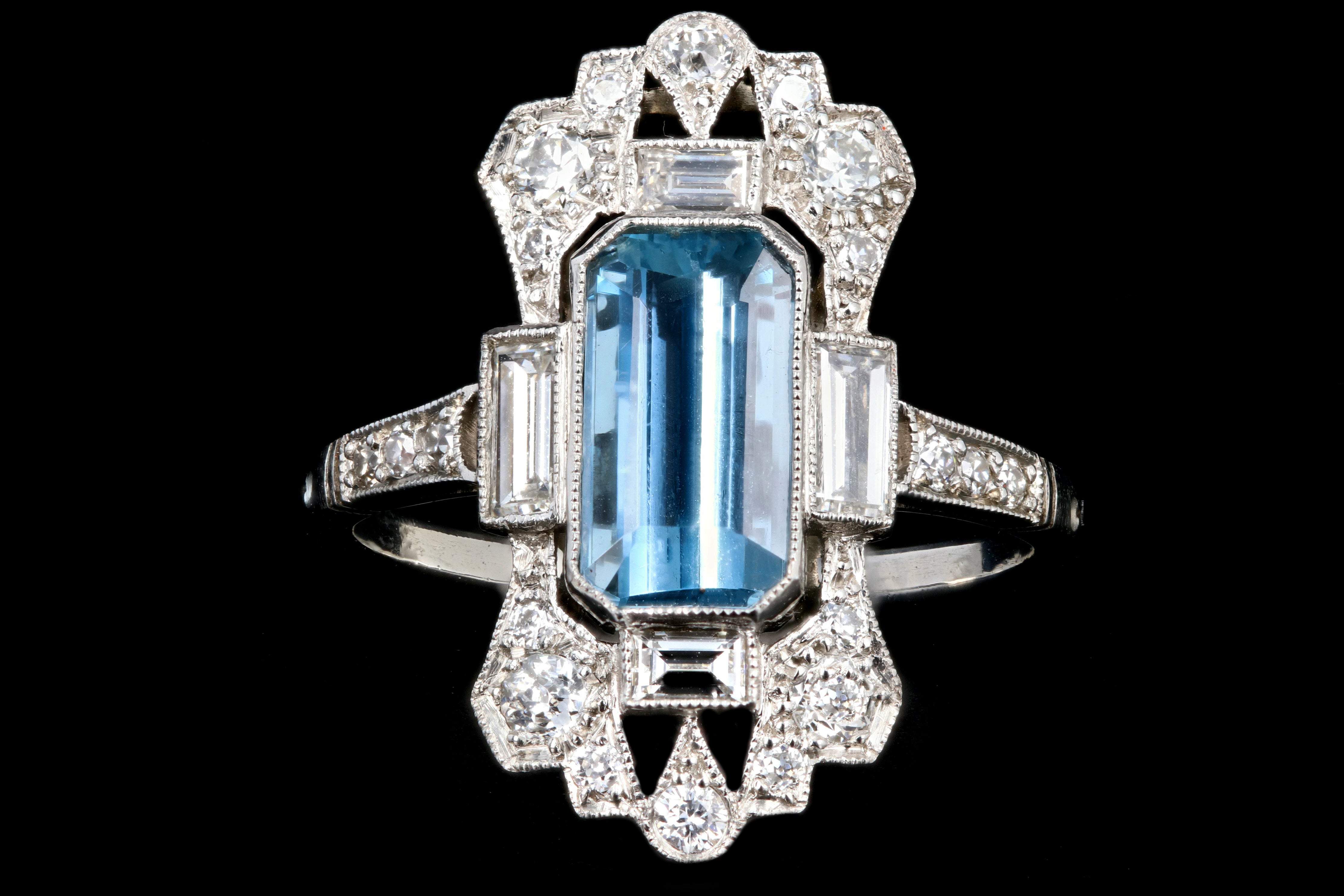 Art Deco Style Platinum 1.5 Carat Aquamarine Ring - Queen May