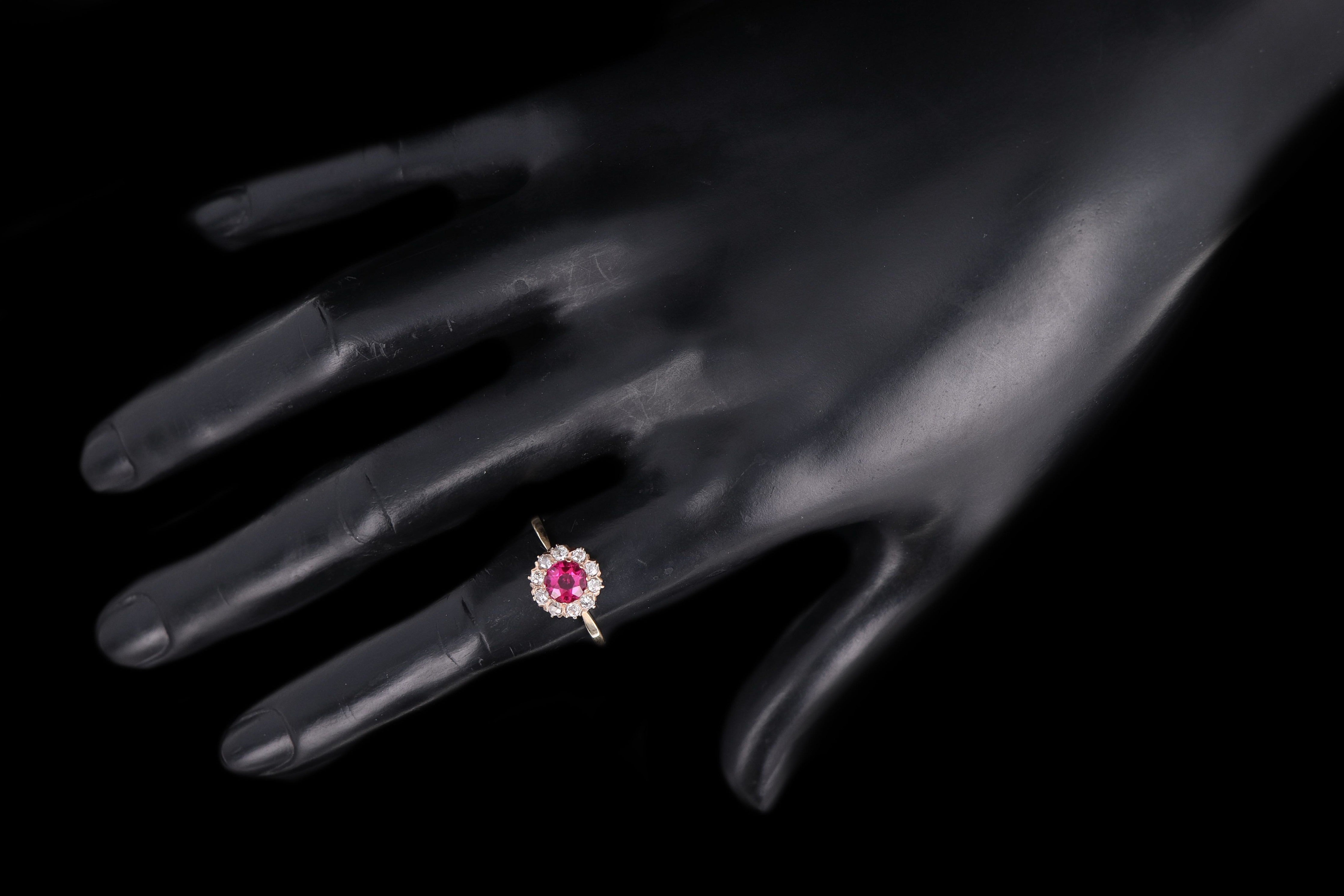 Victorian 14k Yellow Gold Synthetic Ruby & Diamond Stick Pin Conversion Ring - Queen May