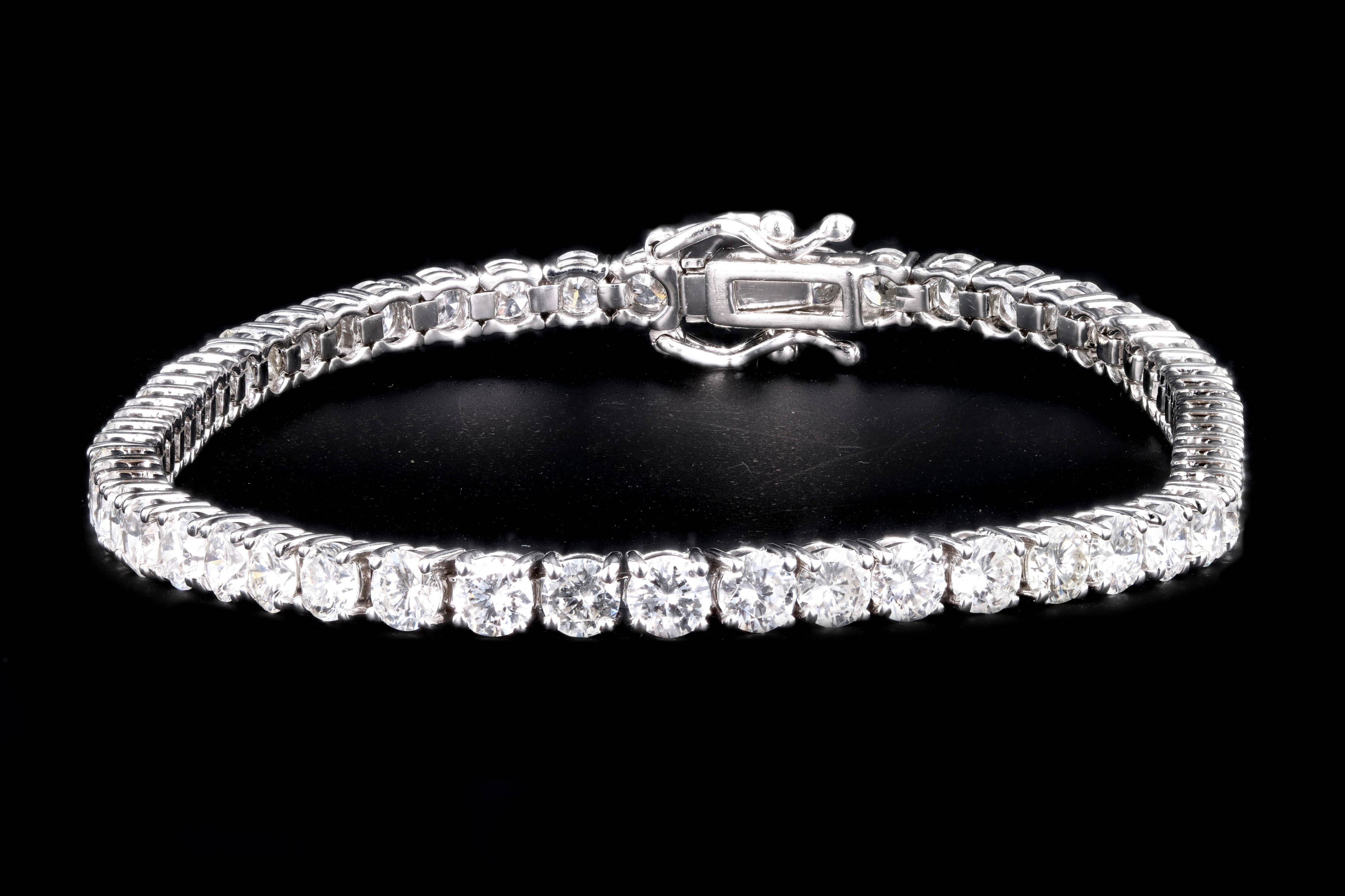 14K White Gold 6.64 Carat Round Brilliant Cut Diamond Tennis Bracelet - Queen May