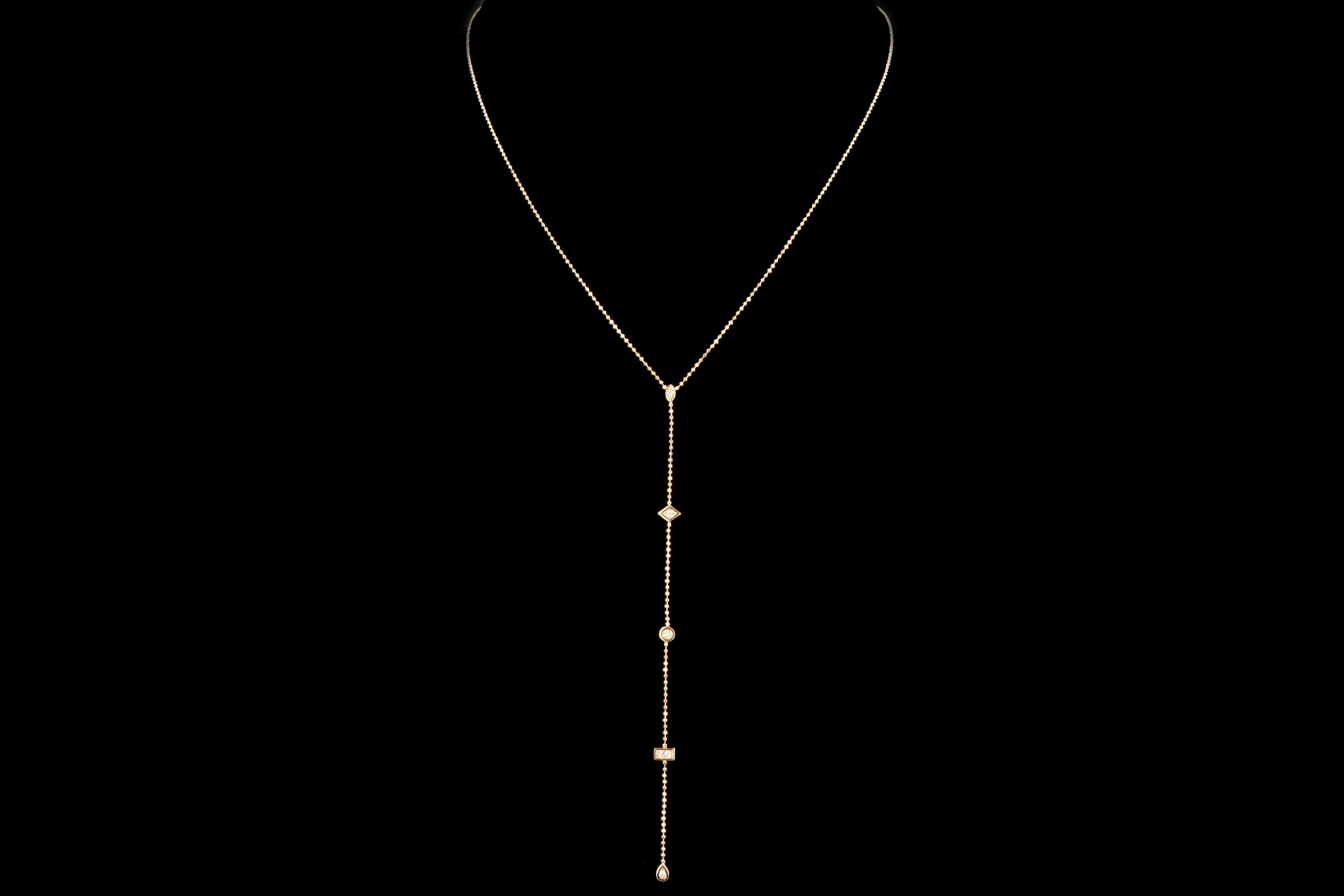 New 14k Yellow Gold & Diamond Bead Lariat Necklace - Queen May