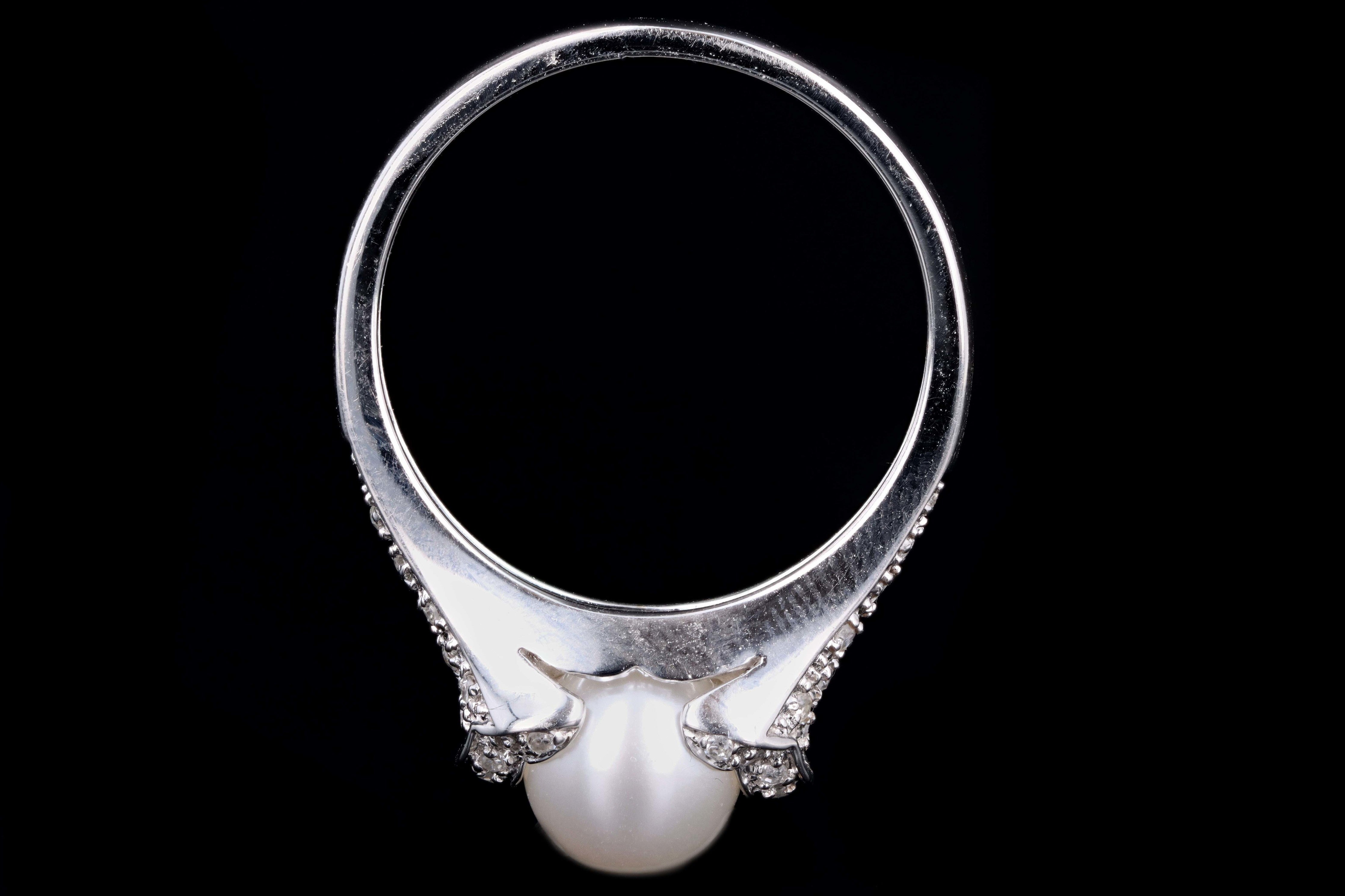 Modern 14K White Gold 7.70mm Cultured Pearl & Diamond Ring - Queen May