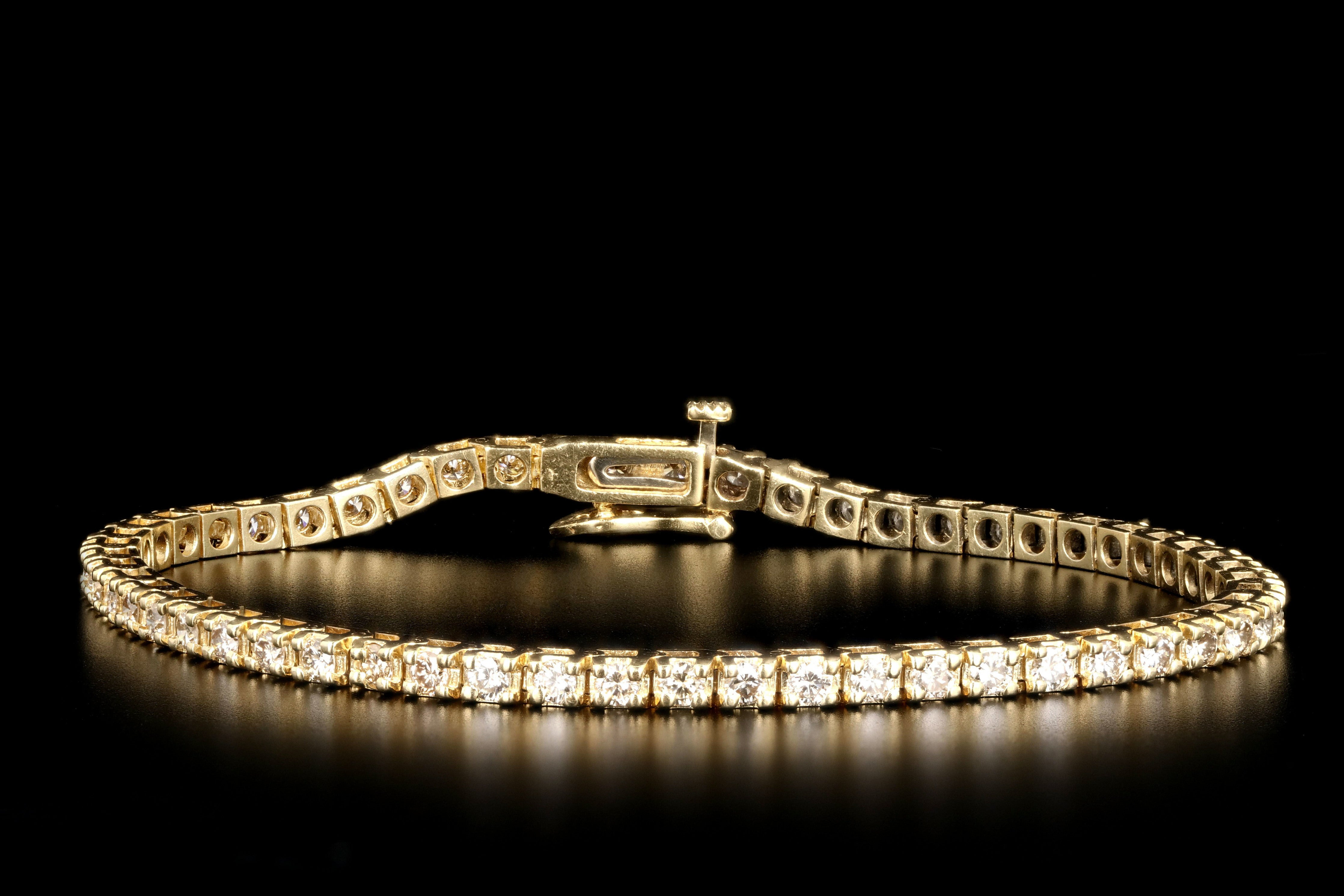 Modern 14K Yellow Gold 2 Carat Round Brilliant Cut Diamond Tennis Bracelet - Queen May