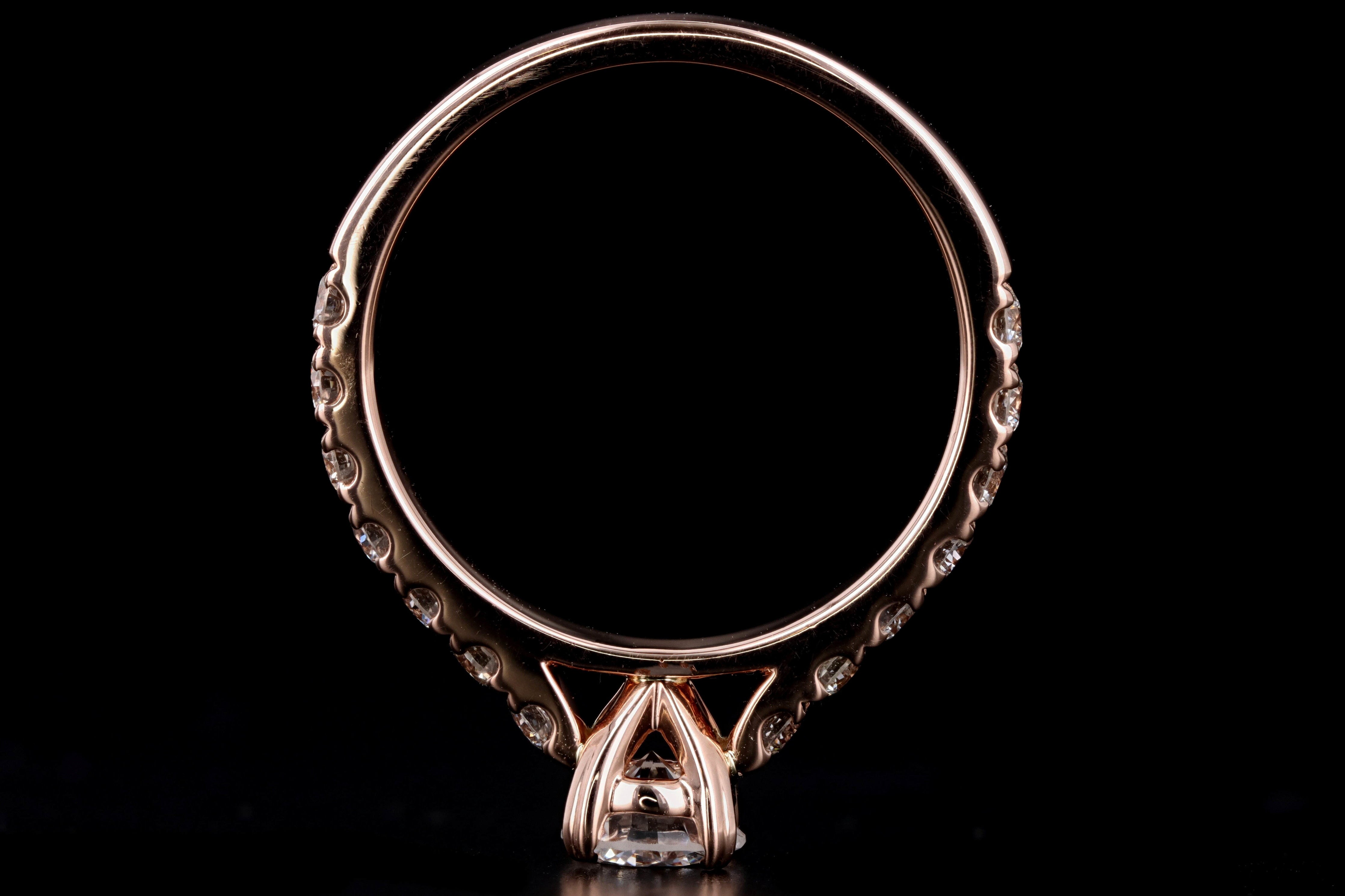 New 14K Rose Gold .54 Carat Round Brilliant Diamond Engagement Ring - Queen May