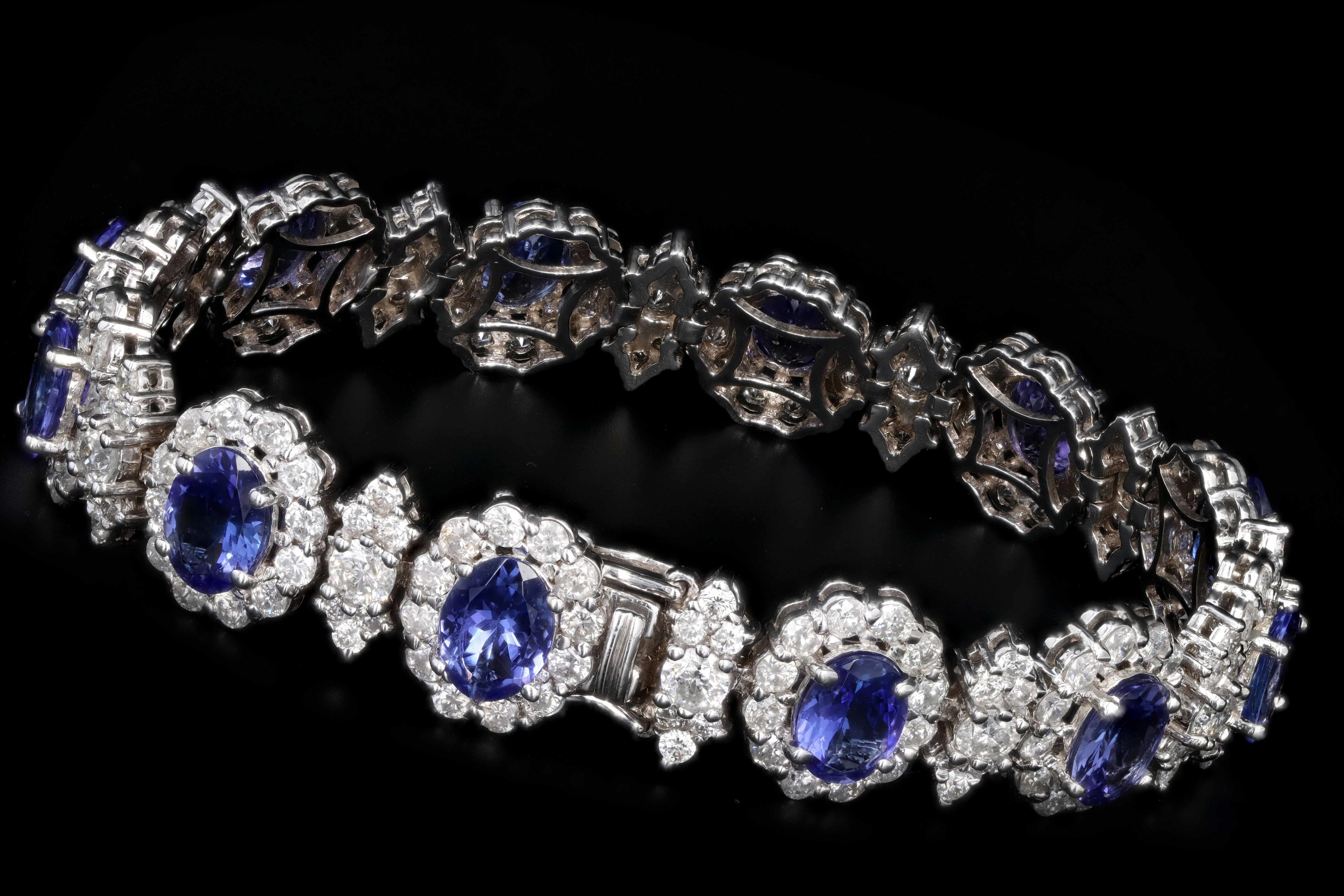 Modern 14K White Gold 12.40 Carat Tanzanite and 9.75 Carat Diamond Bracelet - Queen May