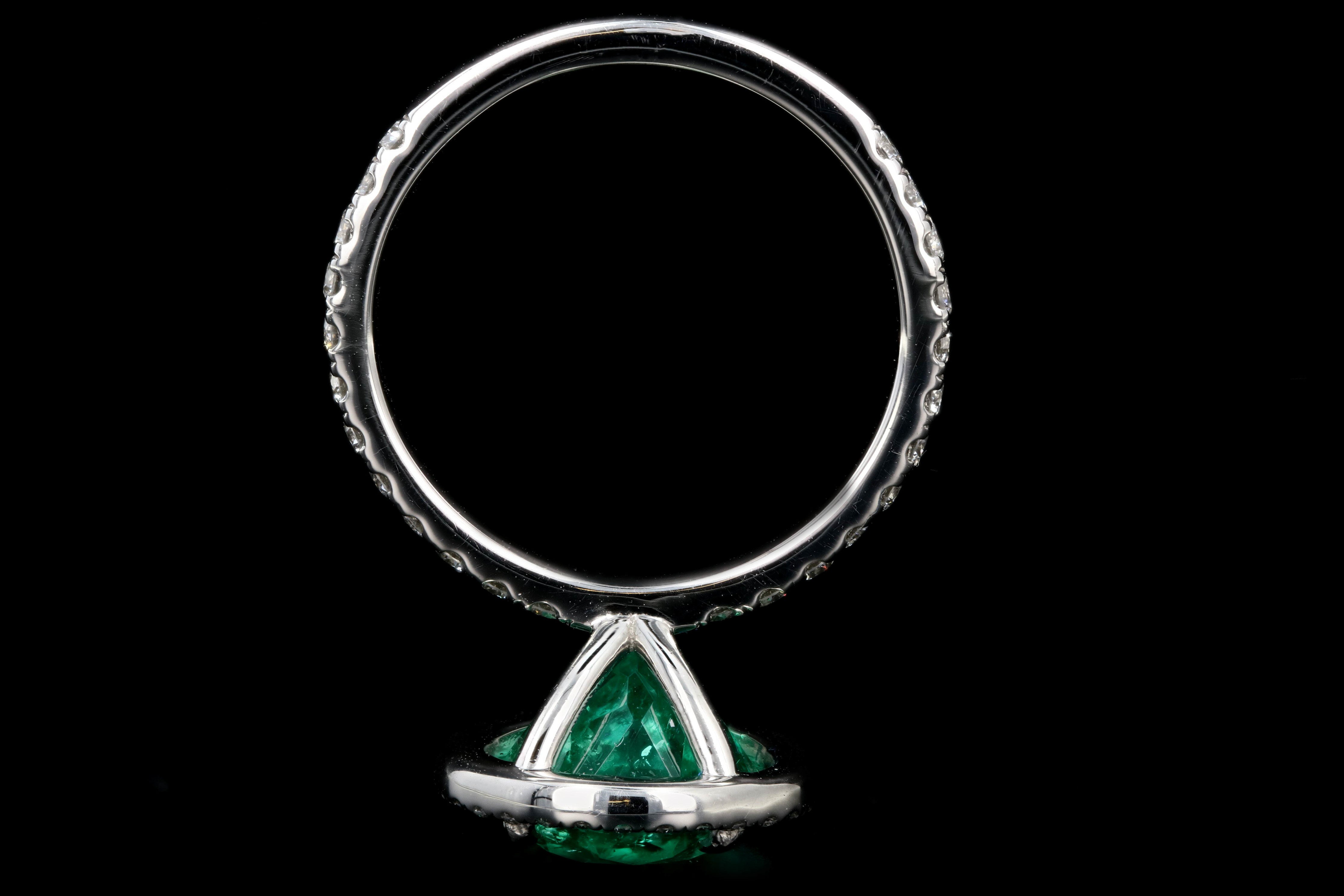 New Platinum 5 Carat Colombian Pear Cut Emerald Diamond Halo Ring - Queen May