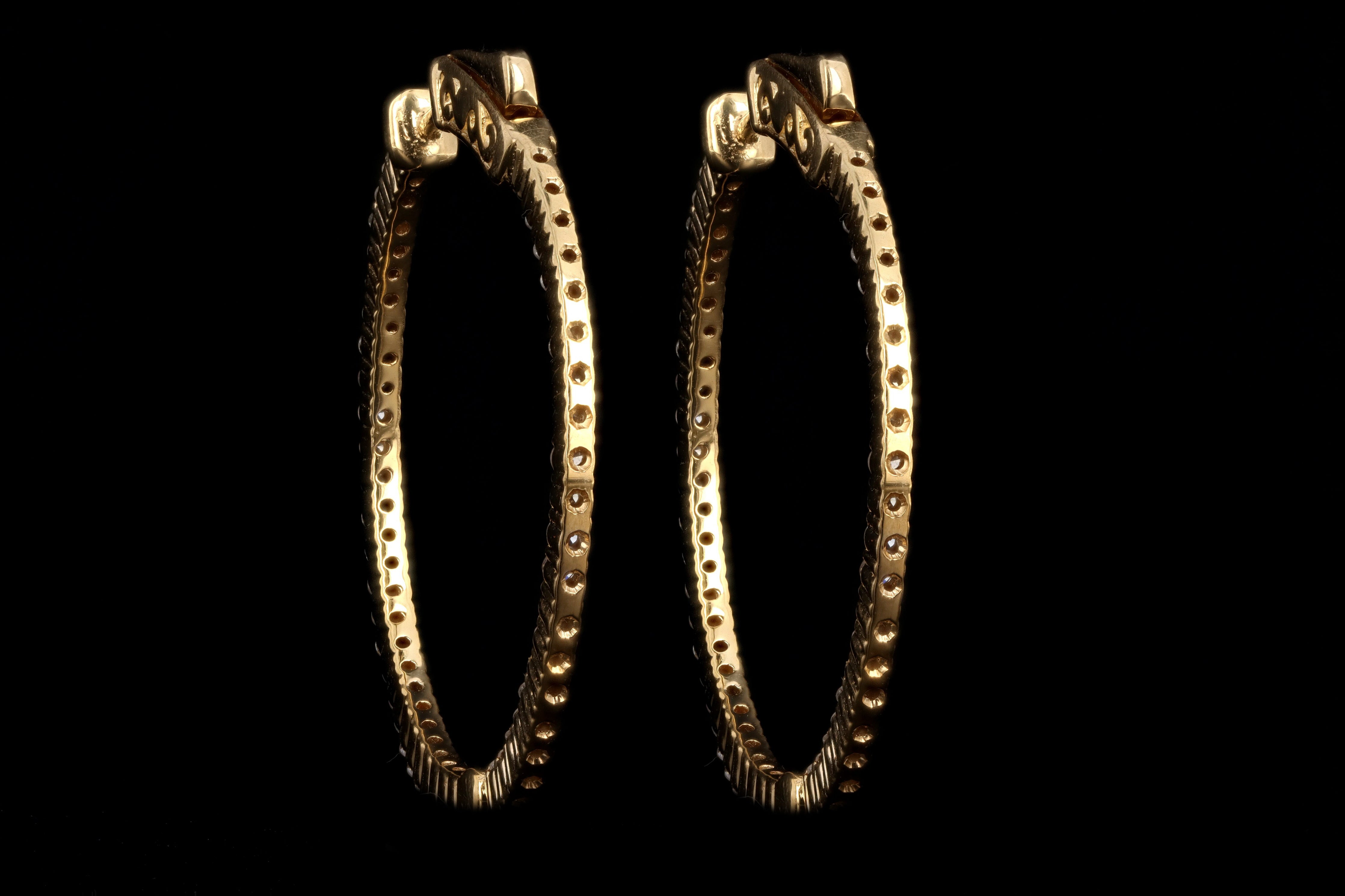 New 14K Yellow Gold 0.93 Carat Total Weight Round Brilliant Diamond Inside-Outside Hoop Earrings - Queen May