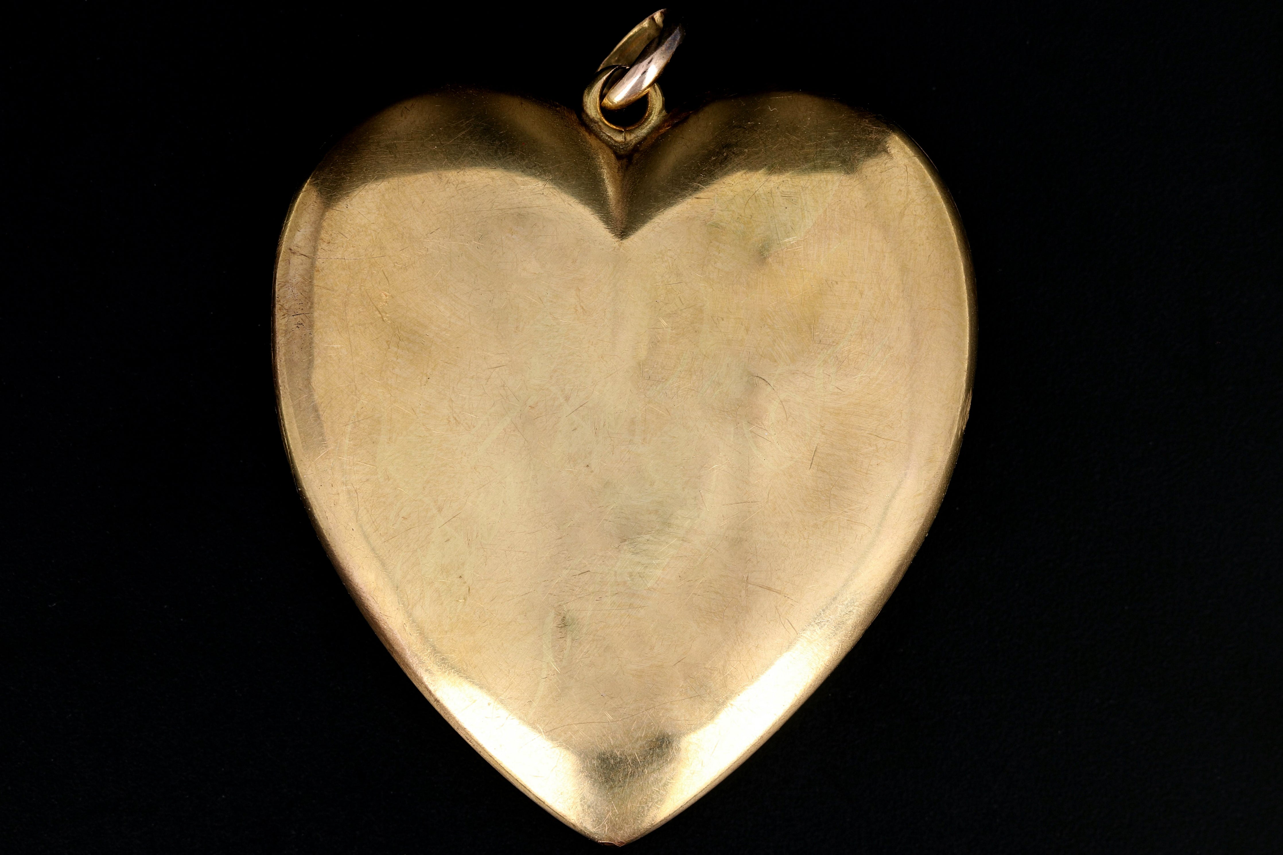 Victorian 10K Yellow Gold Sunburst Diamond Heart Locket - Queen May