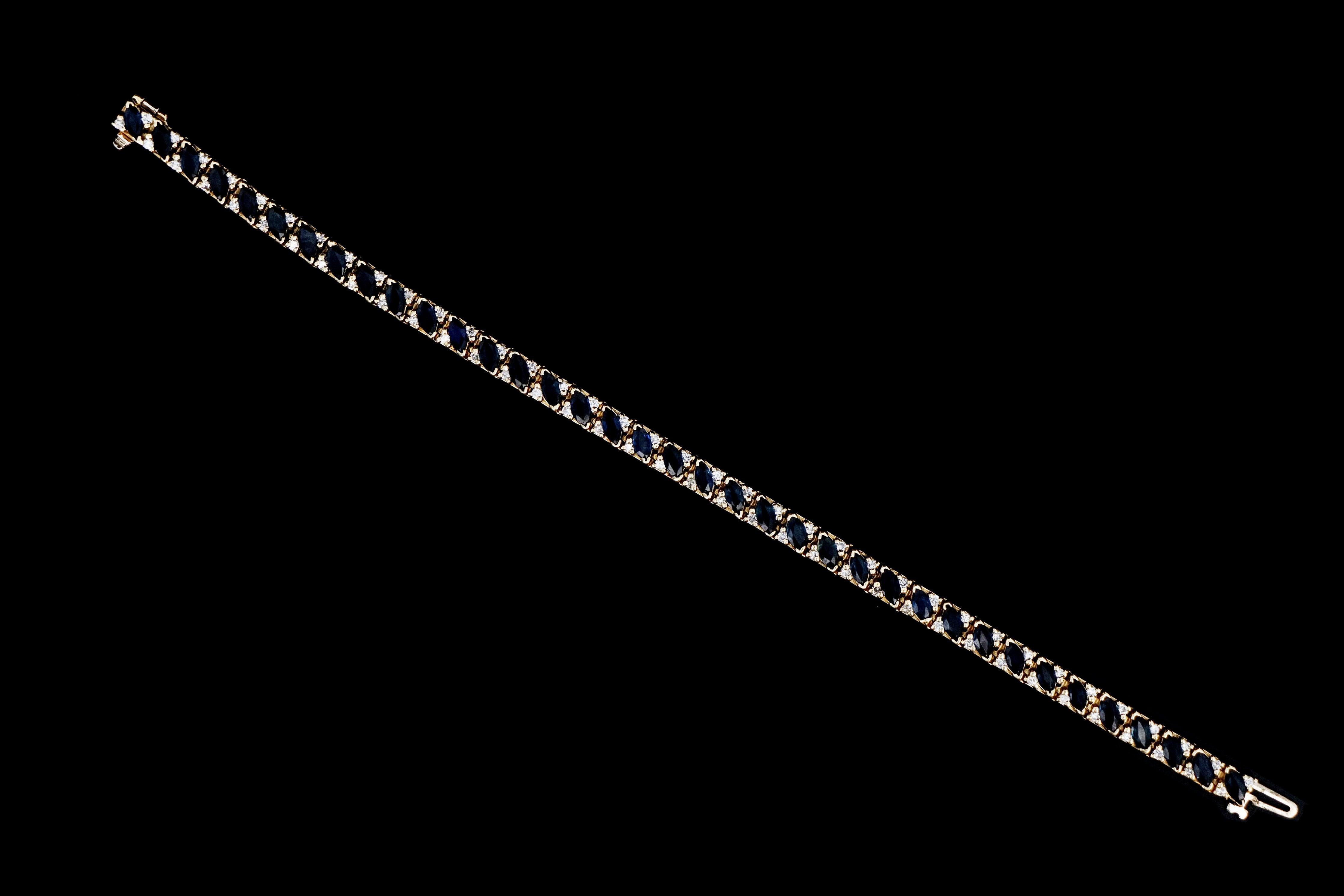 Vintage 14K Yellow Gold 4.5 Carat Marquise Cut Natural Sapphire & Diamond Bracelet - Queen May