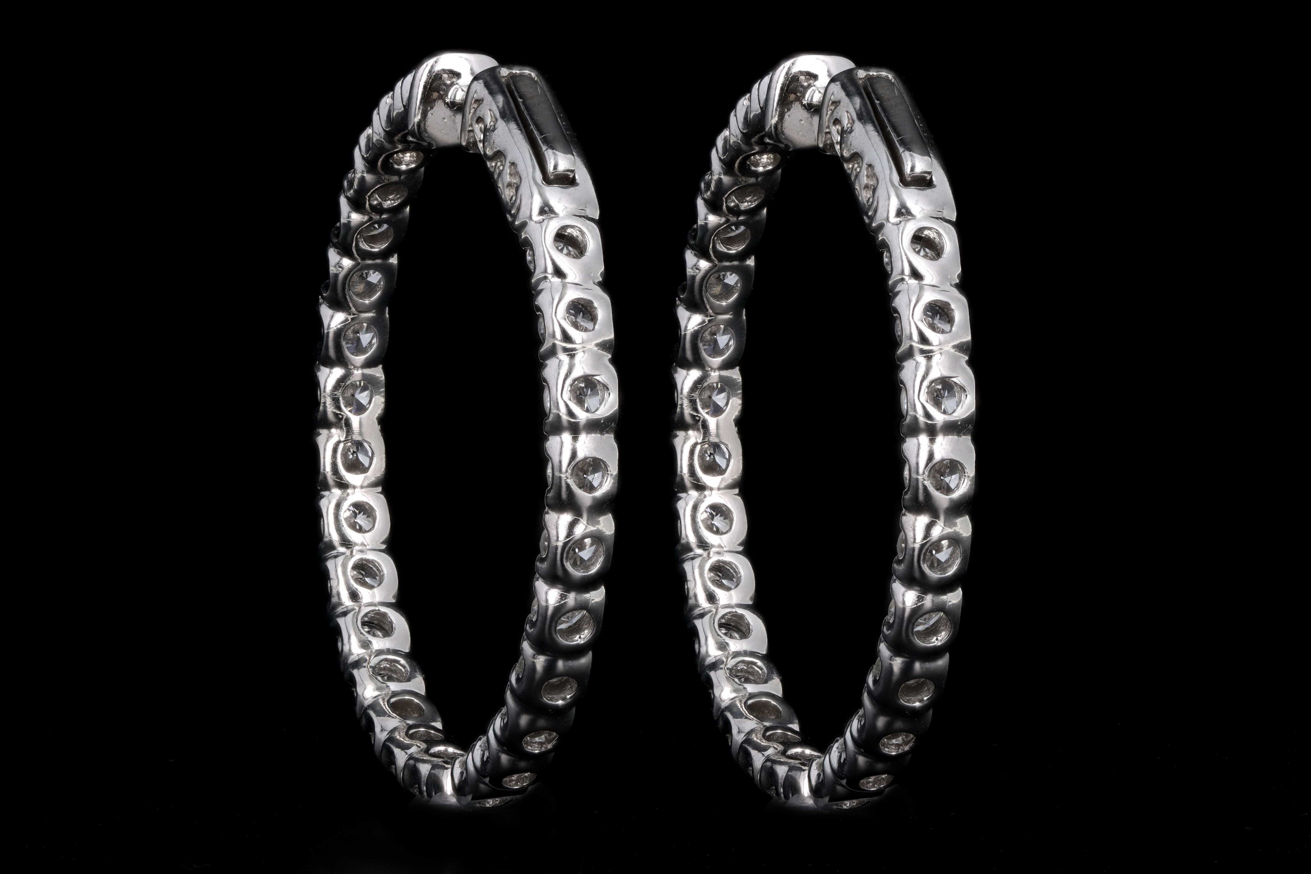 New 14K White Gold 4.37 Carat Total Weight Diamond Inside-Out Hoop Earrings - Queen May
