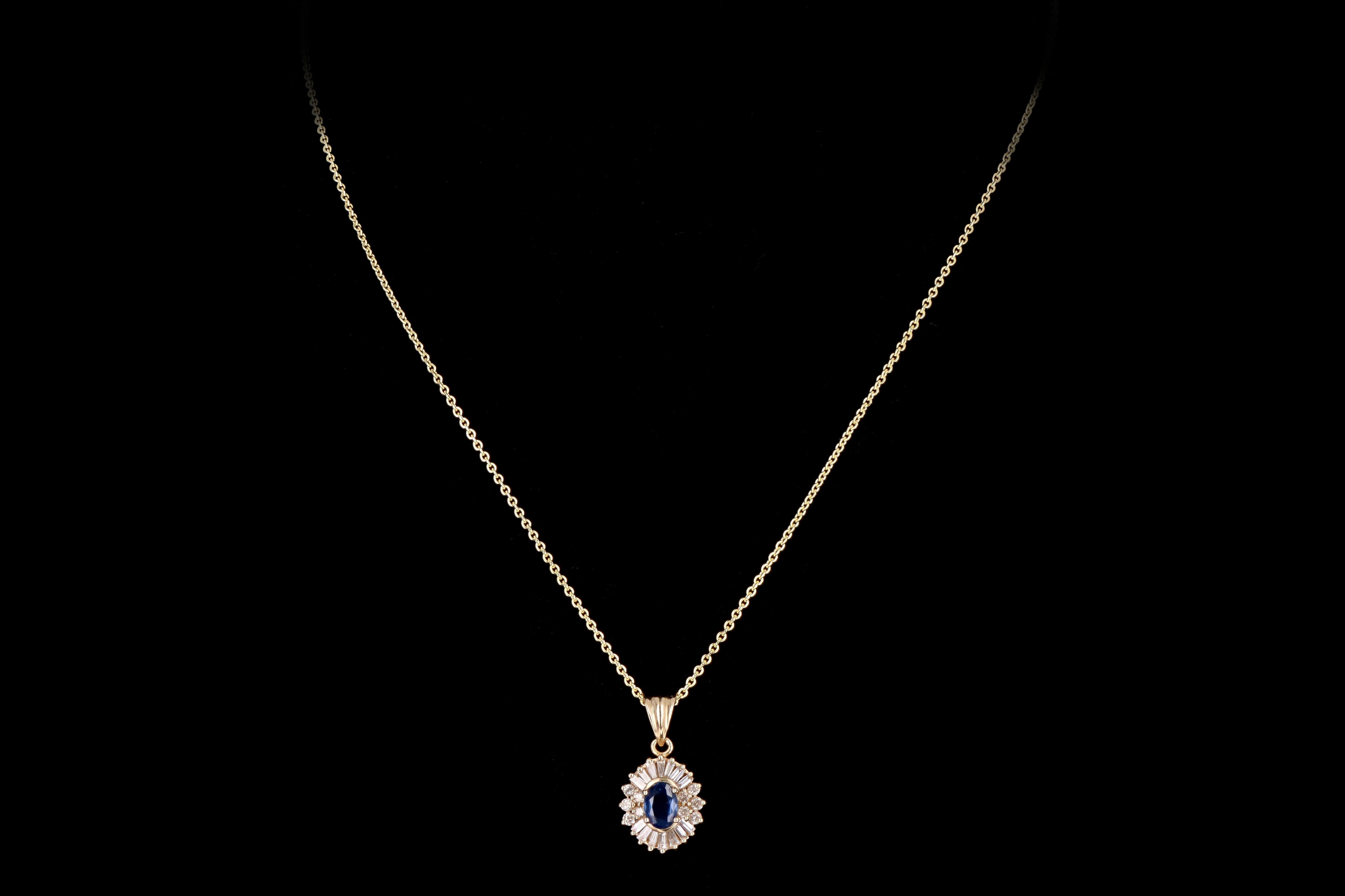 Retro 14K Yellow Gold .85 Carat Natural Sapphire & Diamond Pendant Necklace - Queen May