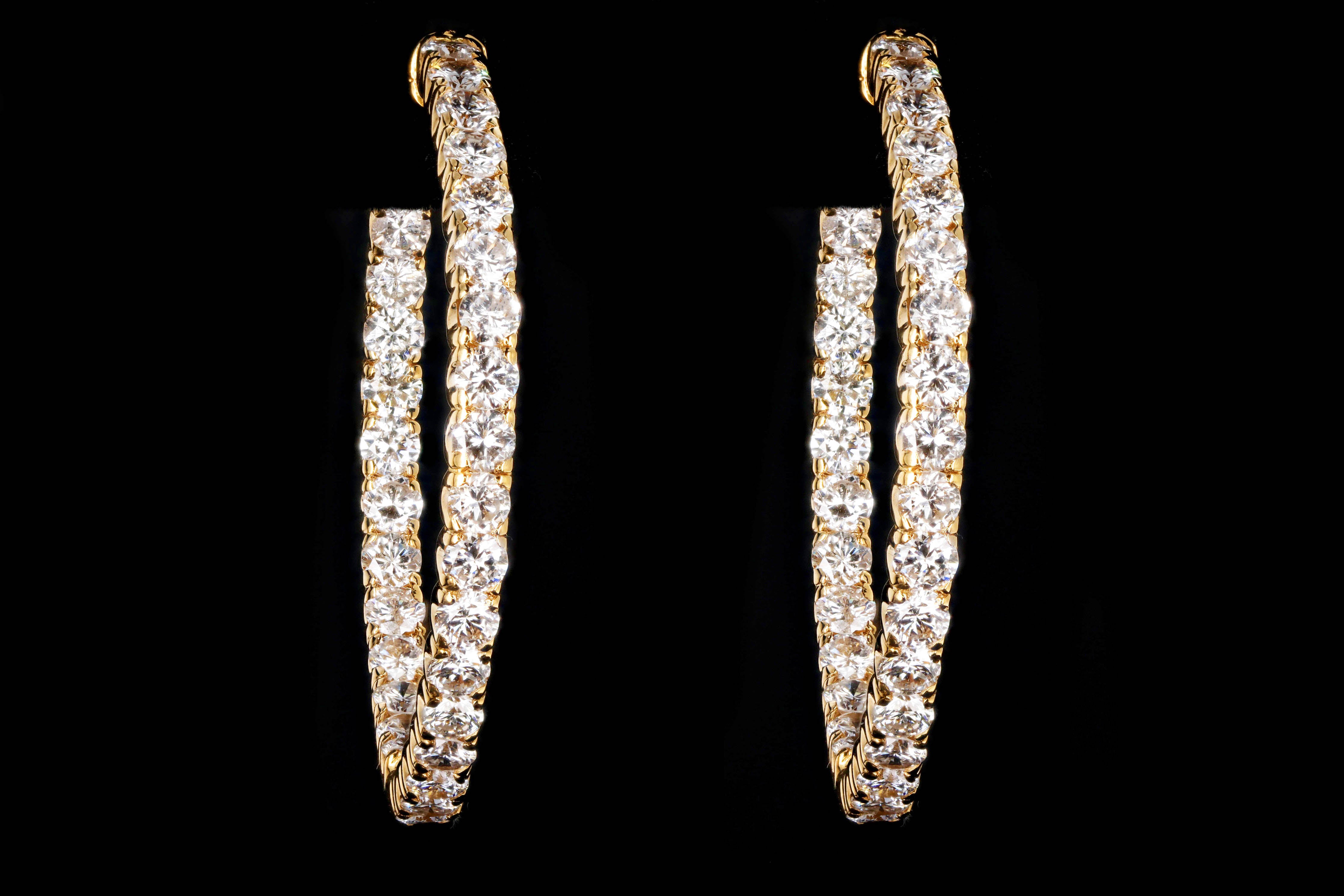New 14K Yellow Gold 5.38 Carat Round Brilliant Diamond Hoop Earrings - Queen May
