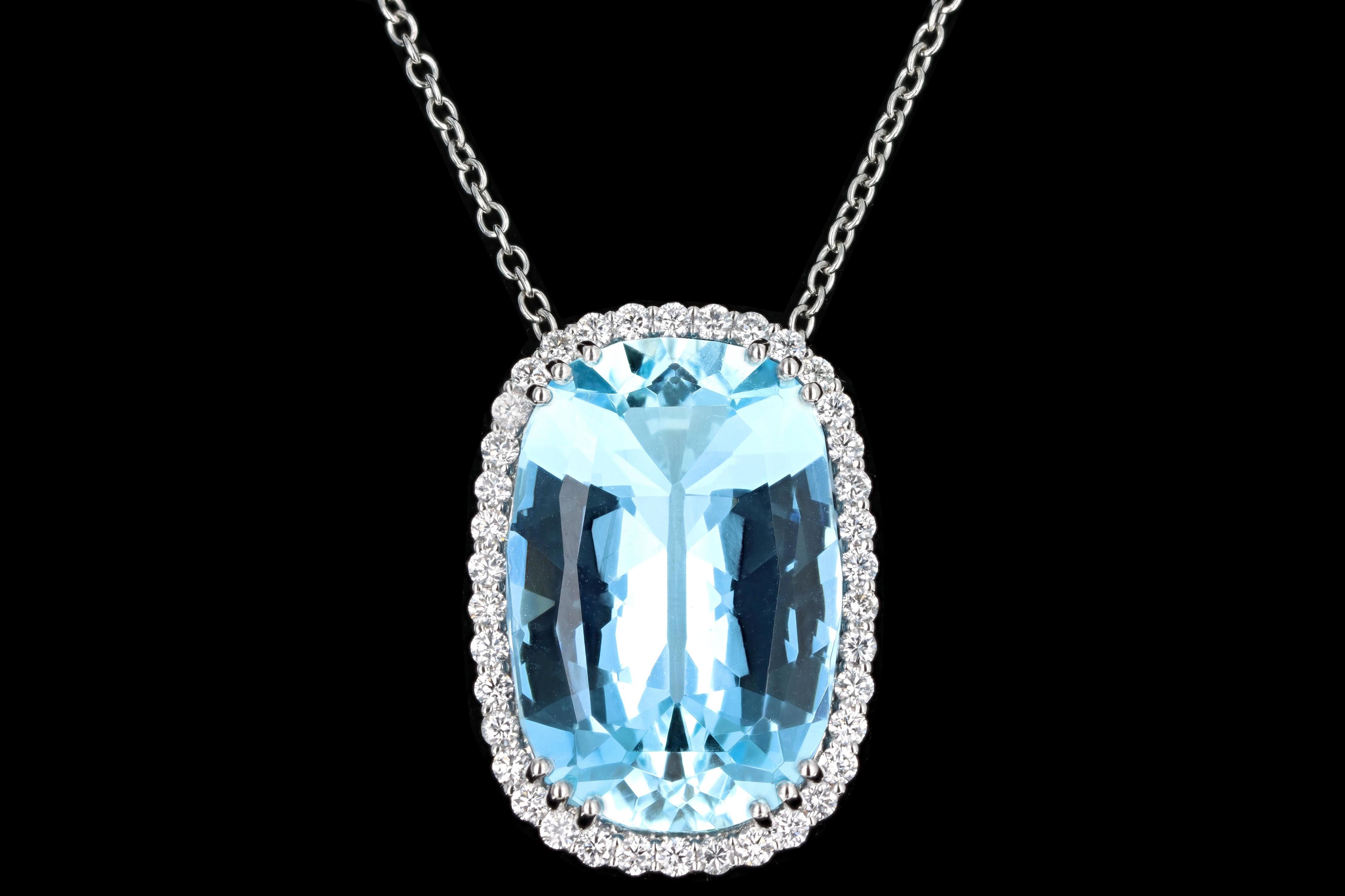 New Platinum 21 Carat Santa Maria Blue Aquamarine & Diamond Halo Pendant Necklace - Queen May