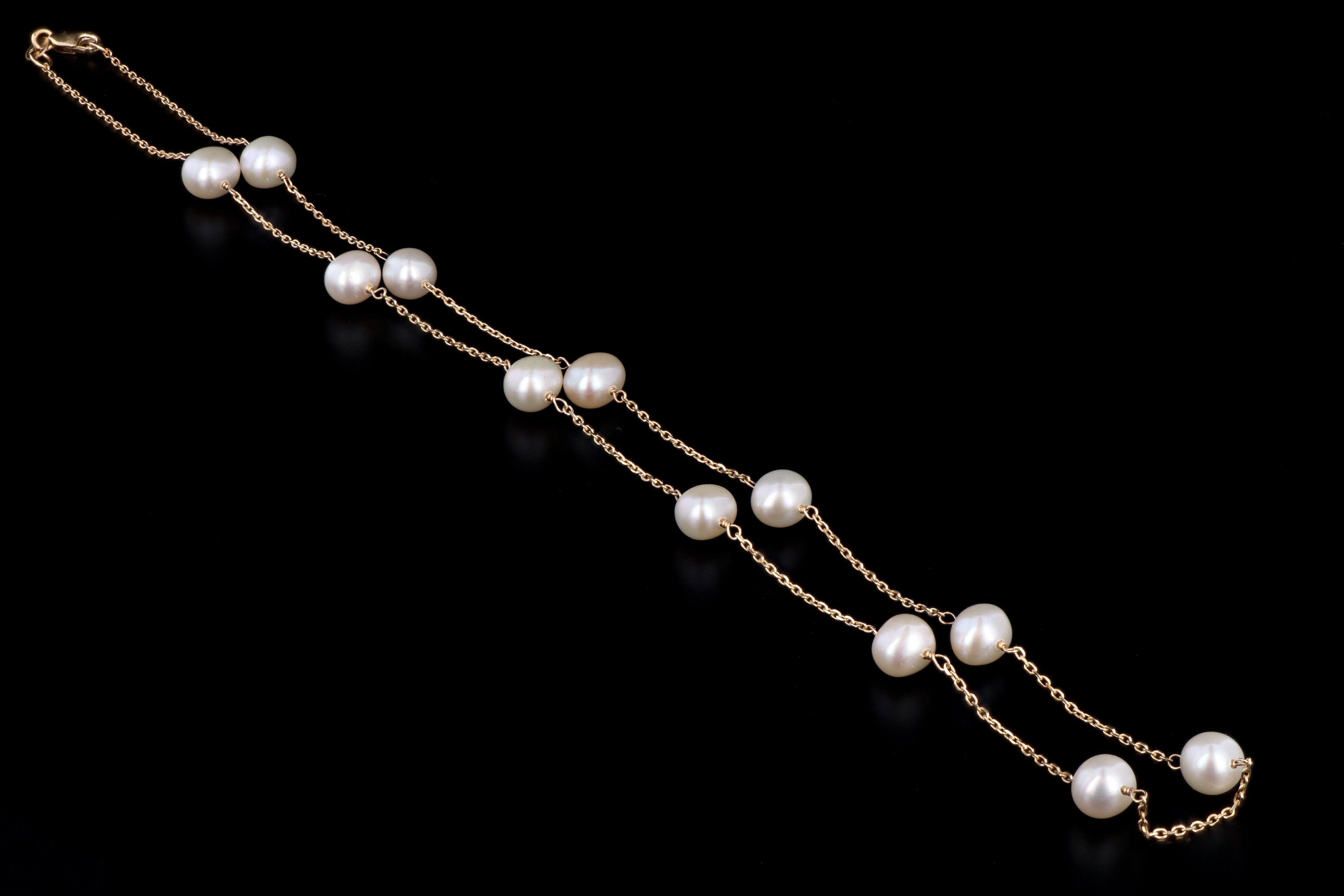 14K Yellow or White Gold Freshwater Cultured Pearl Station Necklace - Queen May