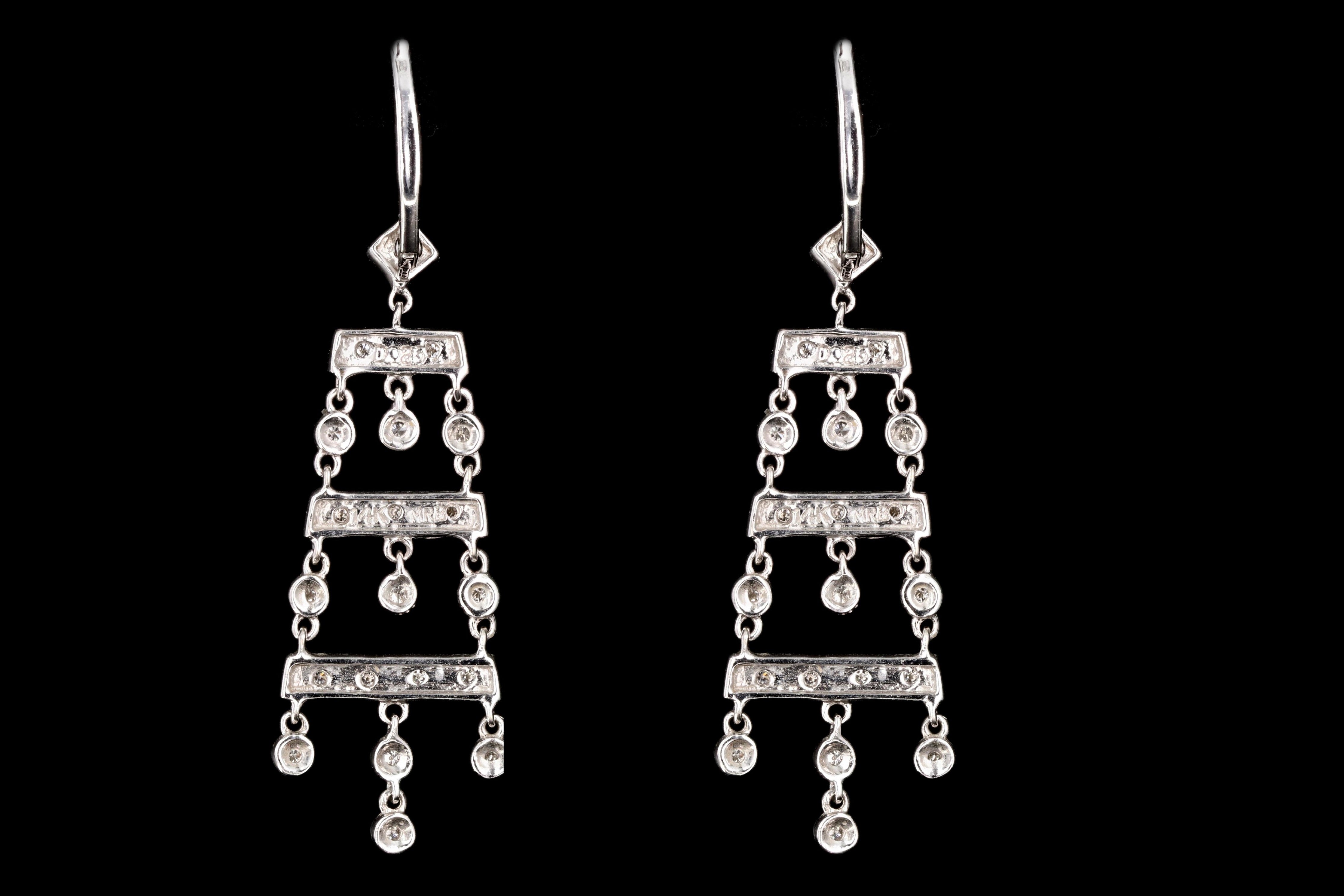 Modern 14K White Gold .15 CTW Round Brilliant Cut Diamond Dangle Earrings - Queen May