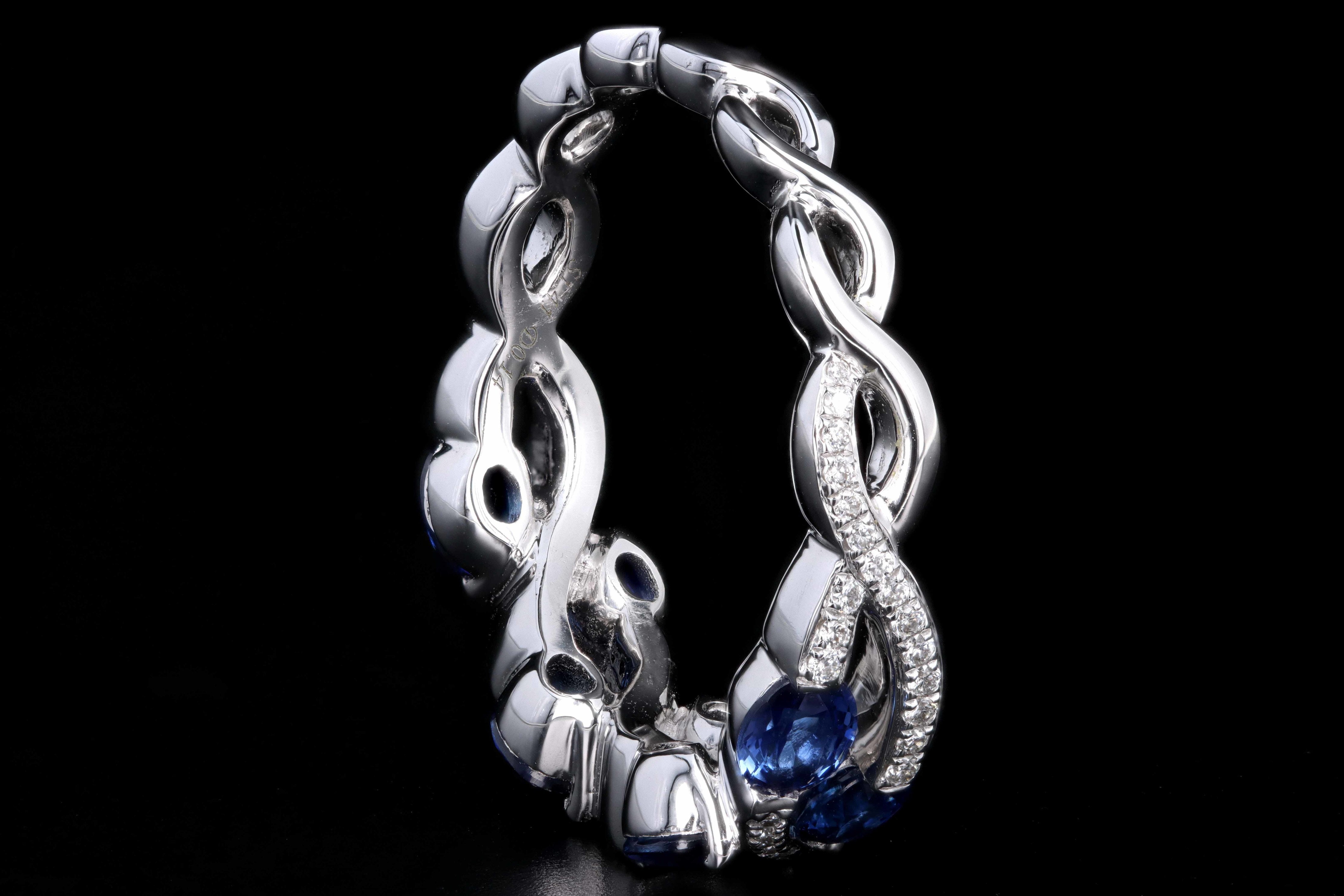 New 14K White Gold 1.44 Carat Sapphire and Diamond Interweaving Band - Queen May
