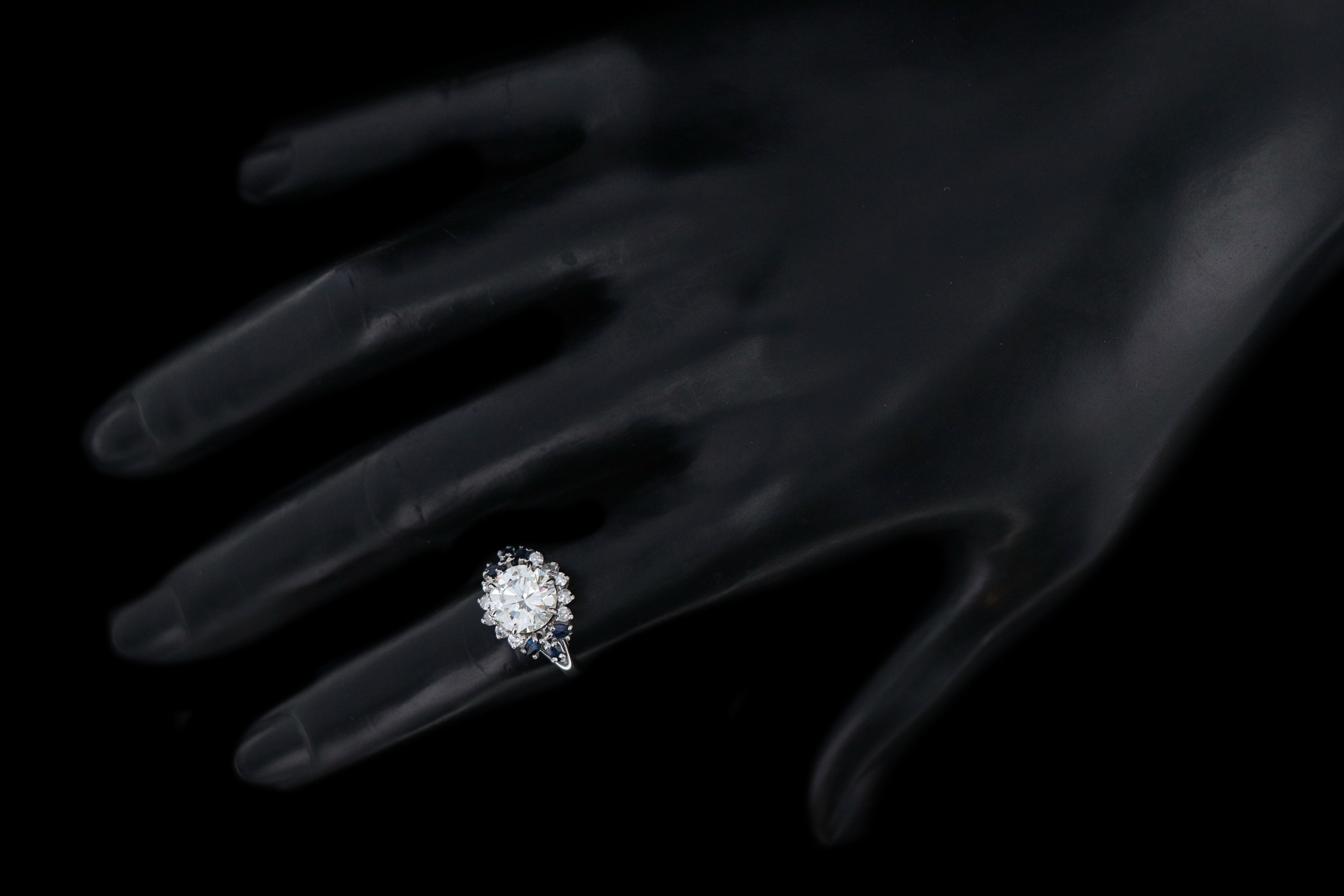 Modern 14K White Gold 2.01 Carat Round Brilliant Diamond & Sapphire Engagement Ring - Queen May