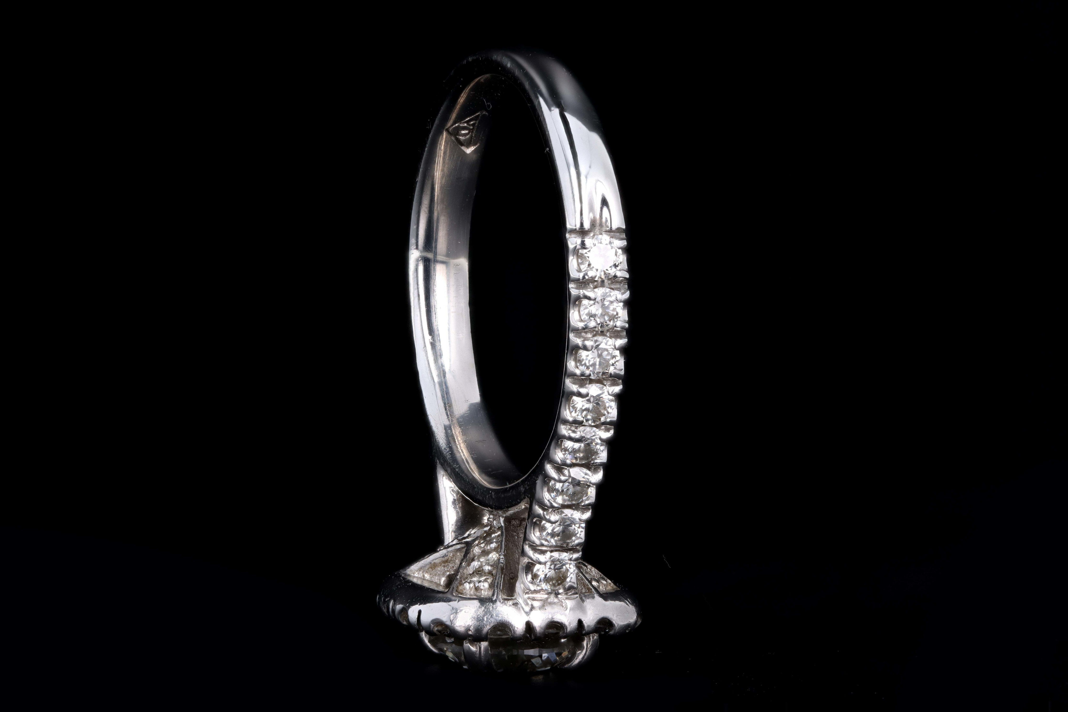 Modern 14K White Gold .85 Carat Round Brilliant Diamond Halo Engagement Ring GIA Certified - Queen May