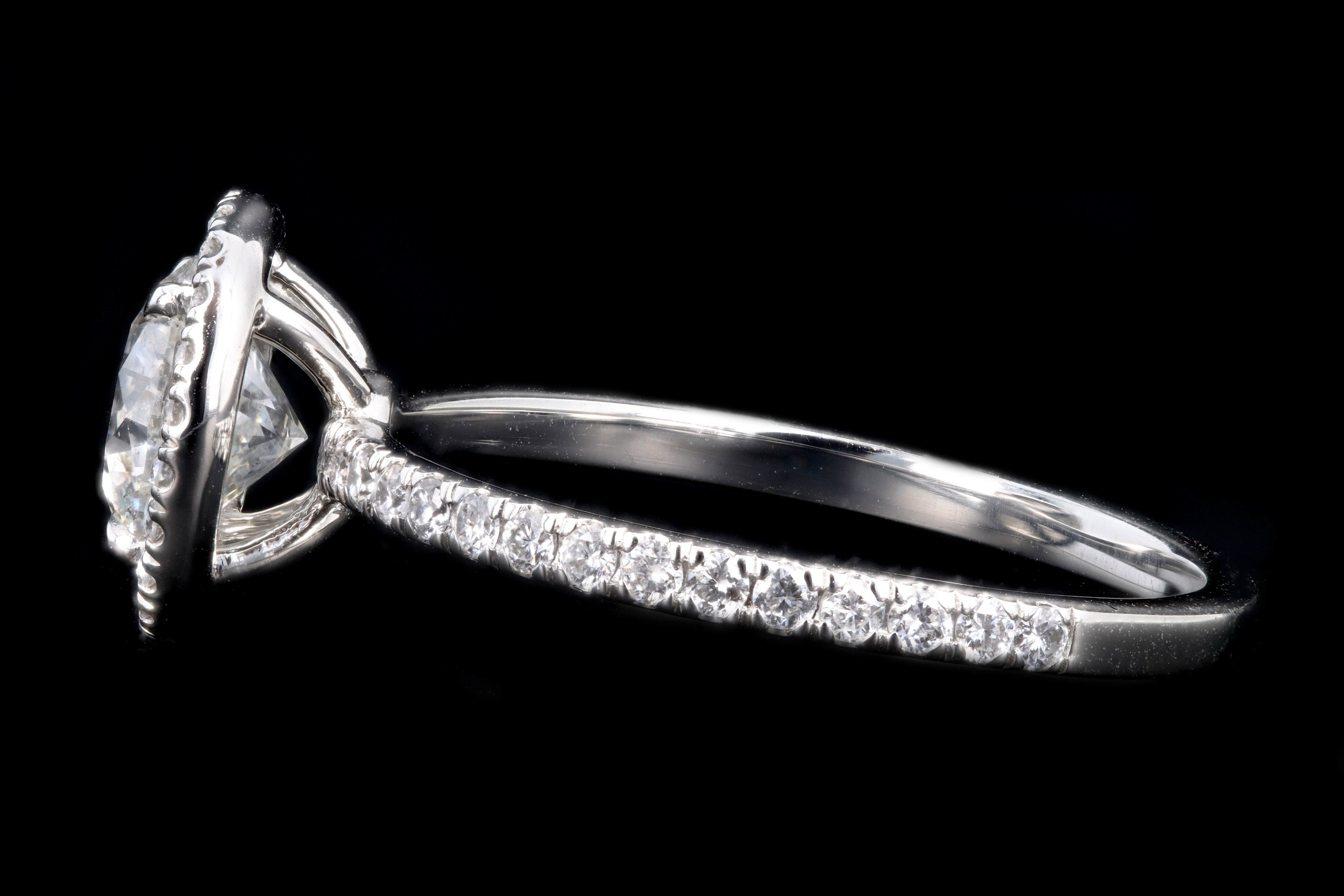 New Platinum 1.01 Carat Round Brilliant Cut Diamond Halo Engagement Ring GIA Certified - Queen May