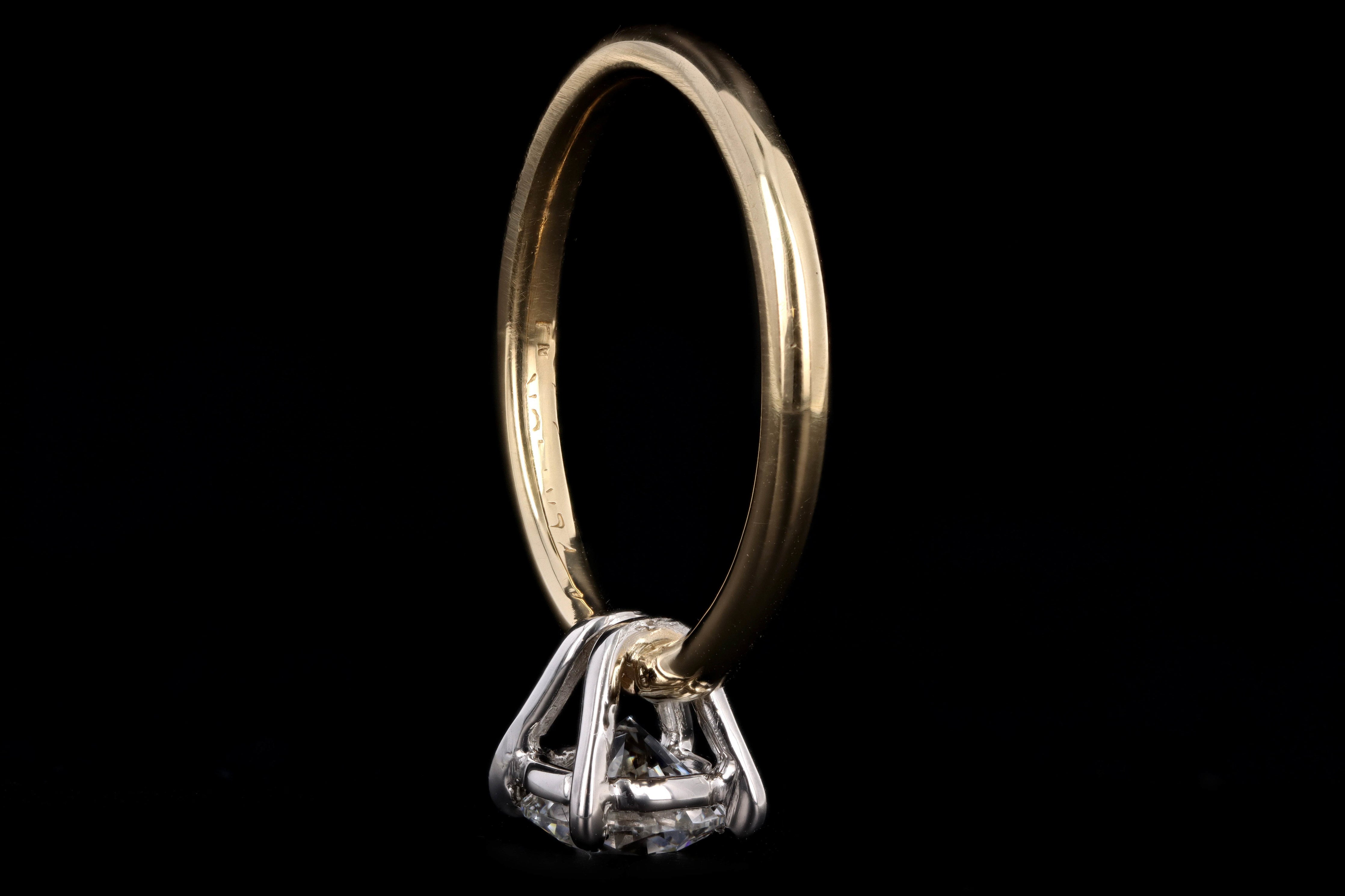 New Handmade 18K Yellow Gold & Platinum 1.02 Carat Round Brilliant Diamond Engagement Ring GIA Certified - Queen May