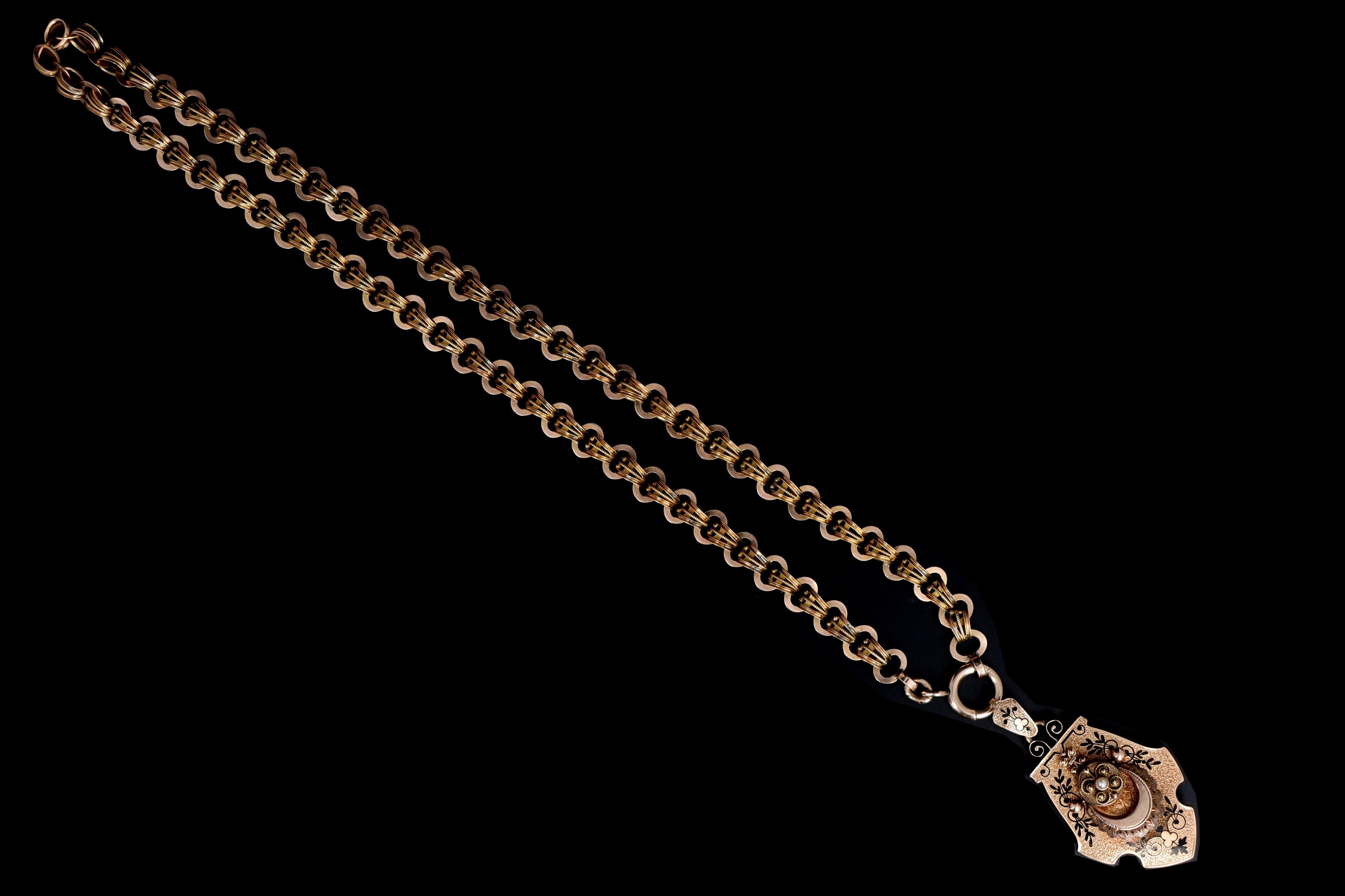 Victorian 14K Rose Gold & Enamel Seed Pearl Locket Pendant Necklace - Queen May